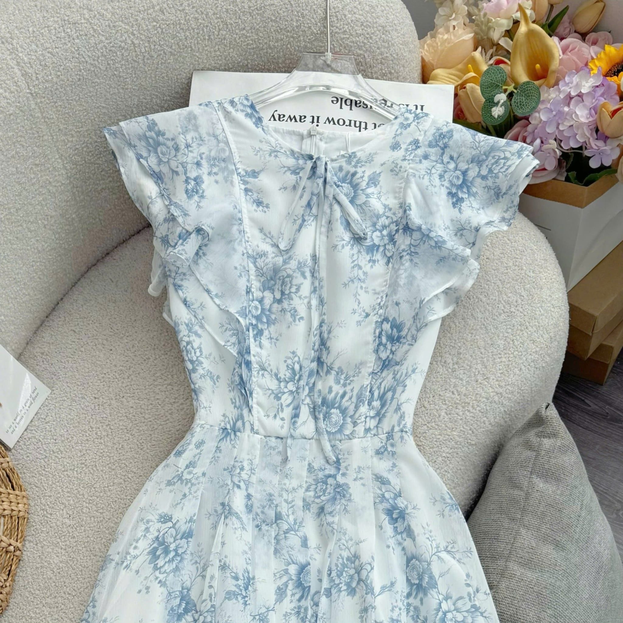 Đầm Thiết Kế Vai Bèo Cánh Tiên Hoa Xanh Đầm Đi Tiệc TuTu Store Mã D1853