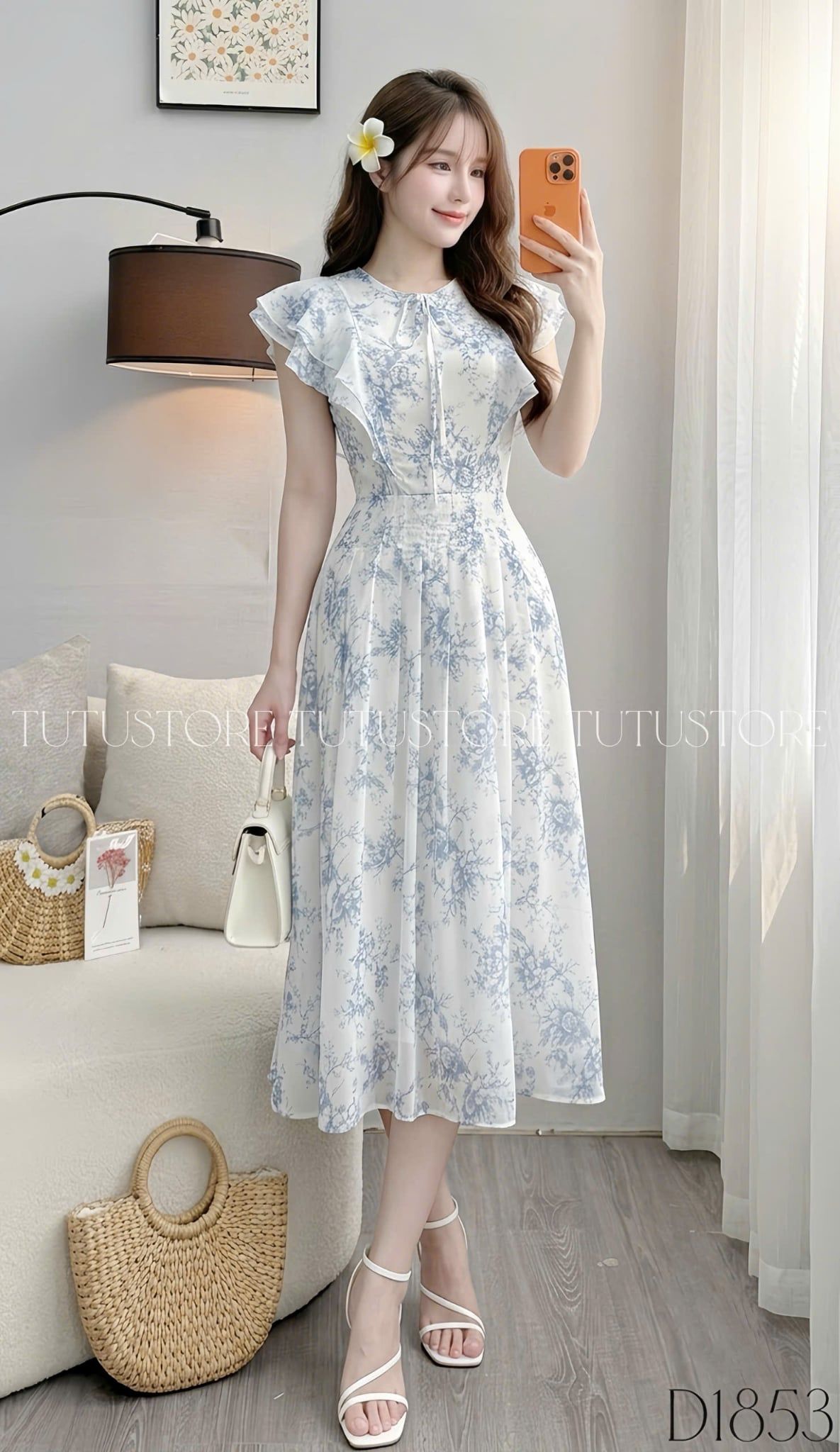 Đầm Thiết Kế Vai Bèo Cánh Tiên Hoa Xanh Đầm Đi Tiệc TuTu Store Mã D1853