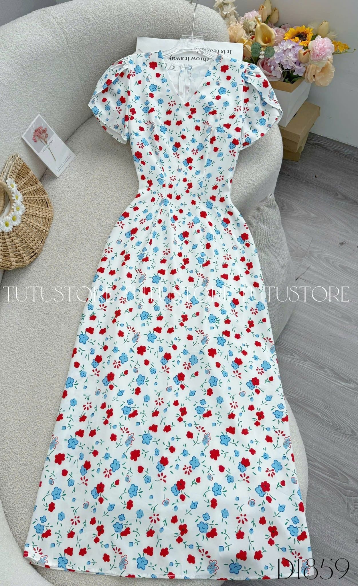 Đầm Hoa Thiết Kế Cổ Tim Dáng Chữ A Dài Đầm Đi Tiệc TuTu Store Mã D1859
