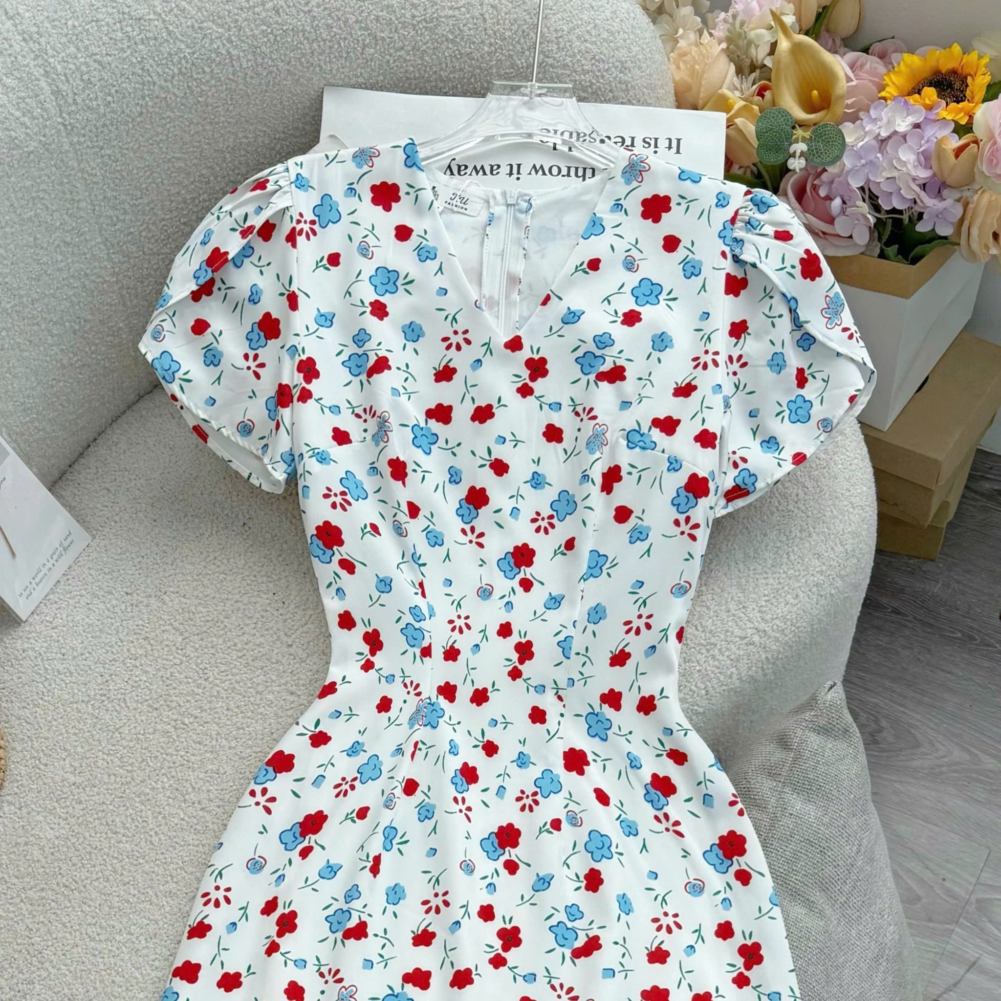 Đầm Hoa Thiết Kế Cổ Tim Dáng Chữ A Dài Đầm Đi Tiệc TuTu Store Mã D1859