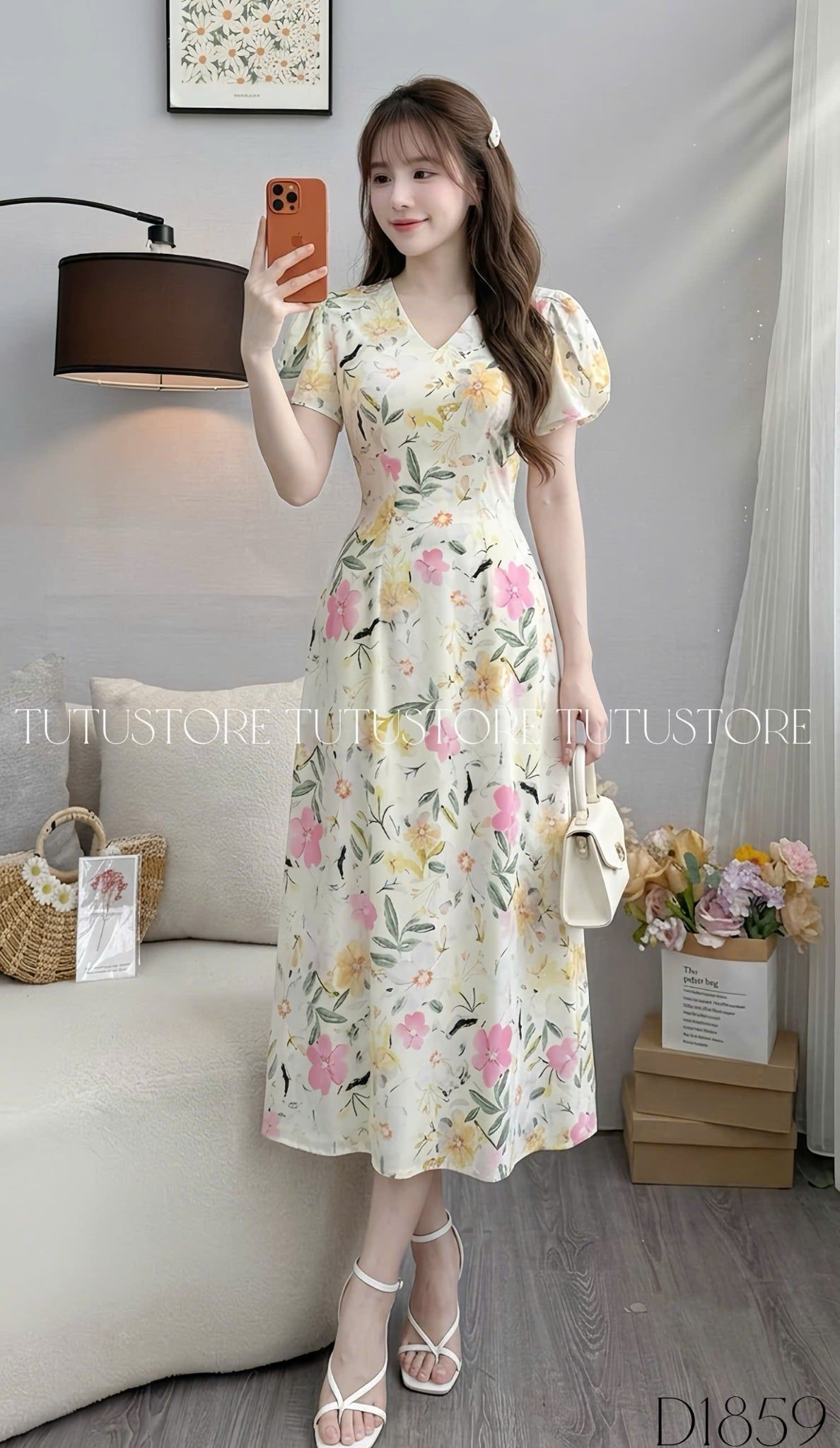 Đầm Hoa Thiết Kế Cổ Tim Dáng Chữ A Dài Đầm Đi Tiệc TuTu Store Mã D1859