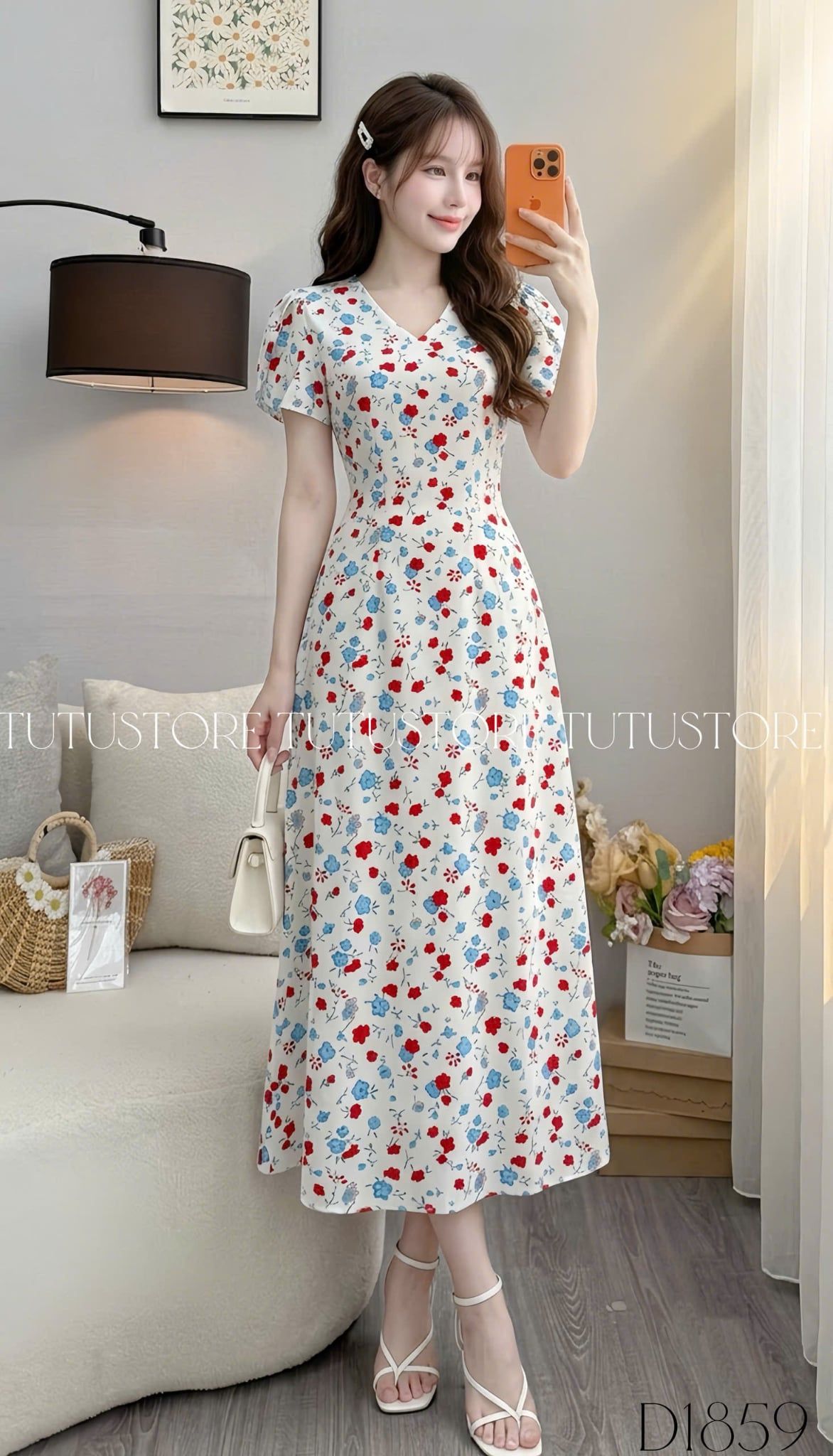 Đầm Hoa Thiết Kế Cổ Tim Dáng Chữ A Dài Đầm Đi Tiệc TuTu Store Mã D1859