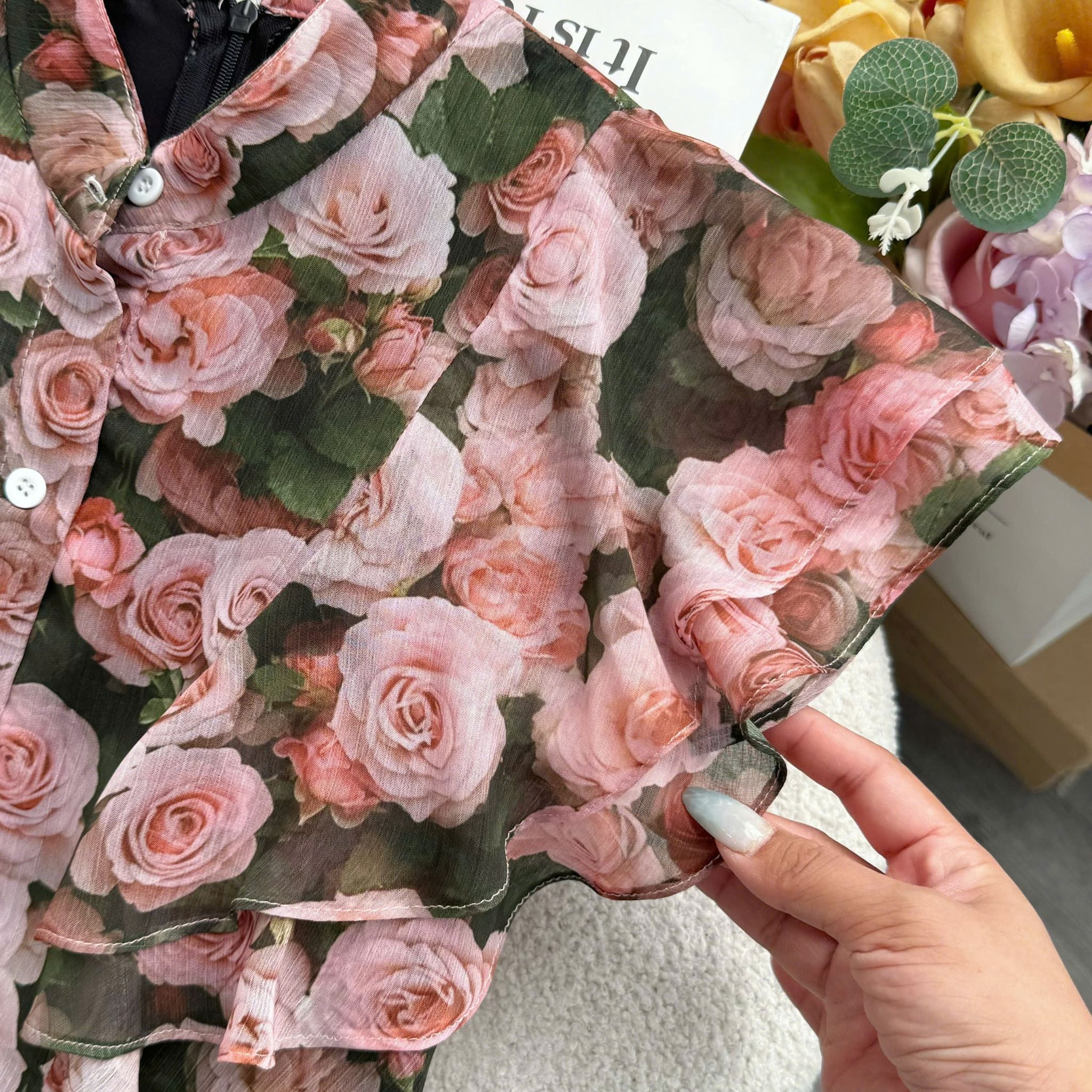 Đầm Thiết Kế Vai Bèo Cánh Tiên Dáng Xòe Họa Tiết Hoa 3D Đầm Đi Tiệc TuTu Store Mã D1858