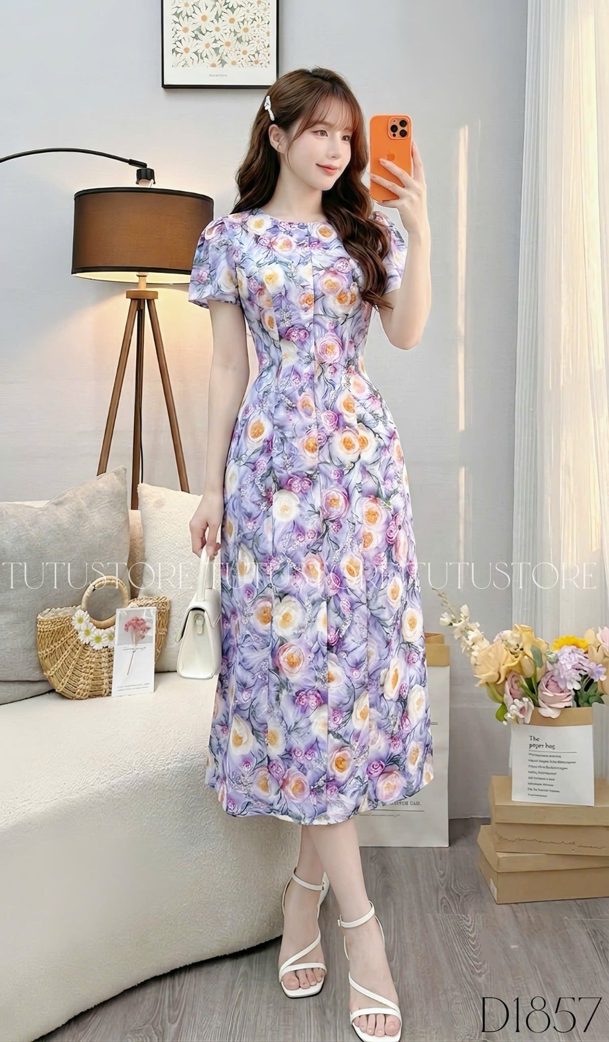 Đầm Thiết Kế Cổ Tròn Dáng Chữ A Họa Tiết Hoa 3D Đầm Đi Tiệc TuTu Store Mã D1857