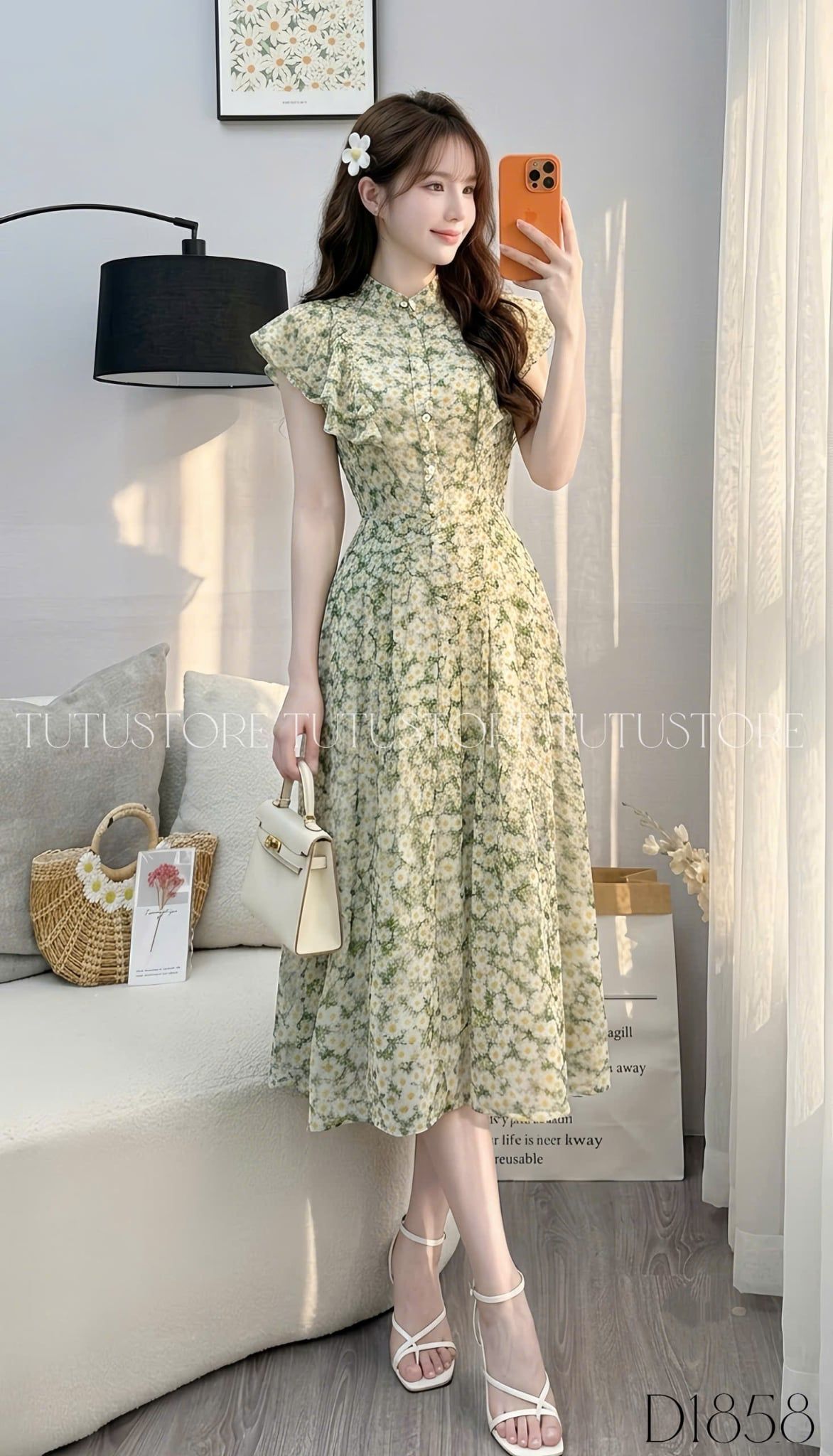 Đầm Thiết Kế Vai Bèo Cánh Tiên Dáng Xòe Họa Tiết Hoa 3D Đầm Đi Tiệc TuTu Store Mã D1858