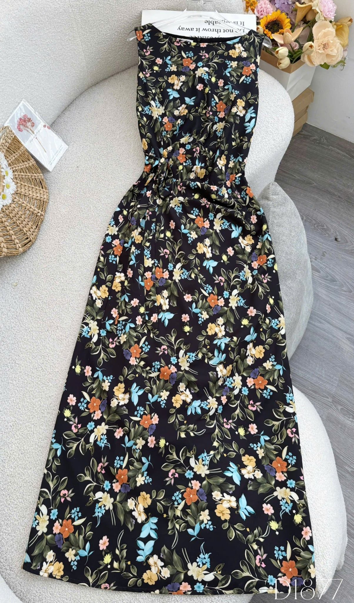 Đầm Thiết Kế Cổ Thuyền Có Dây Buộc Nhấn Eo Hoa Nhí Đầm Đi Tiệc TuTu Store Mã D1877