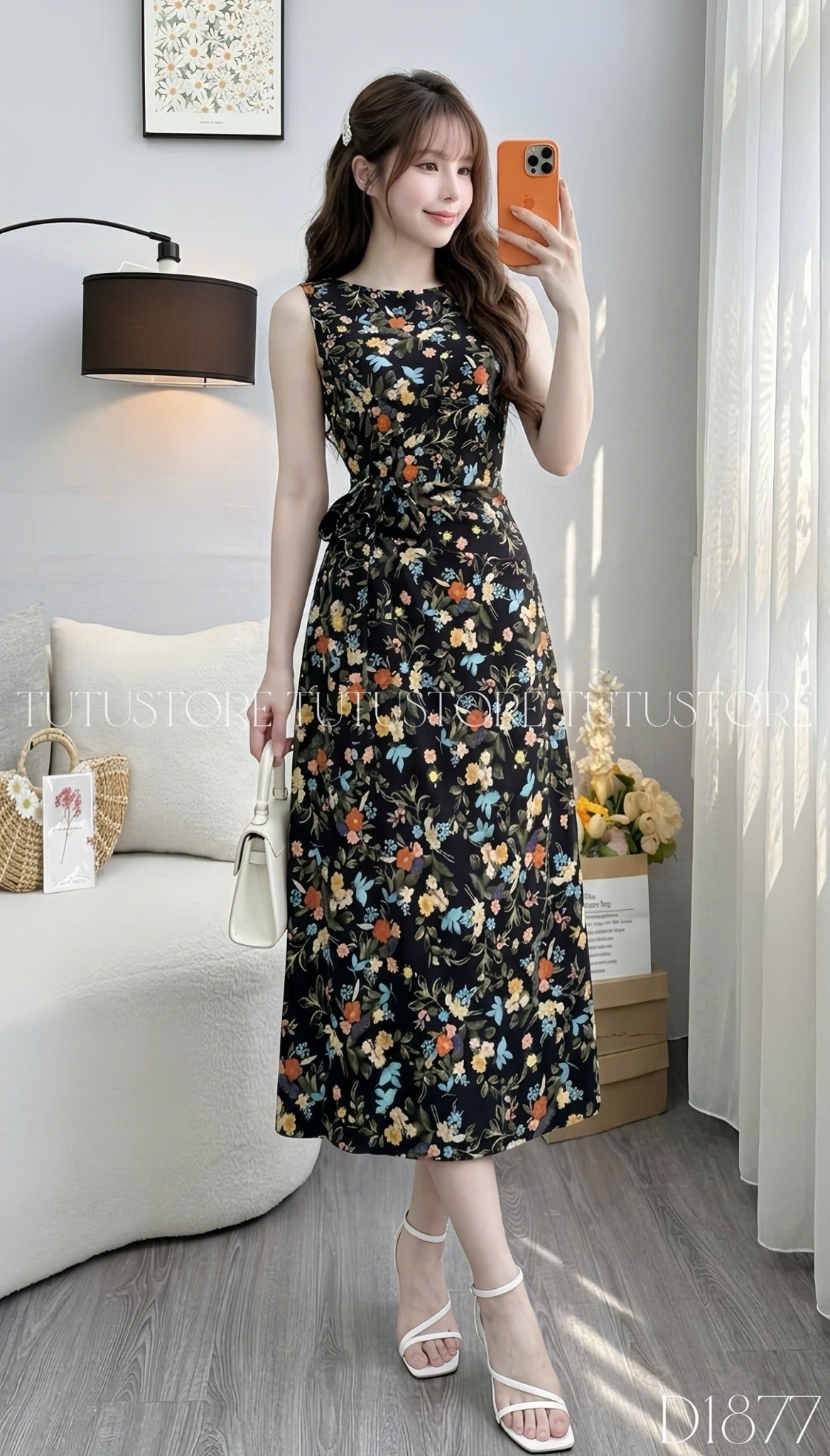Đầm Thiết Kế Cổ Thuyền Có Dây Buộc Nhấn Eo Hoa Nhí Đầm Đi Tiệc TuTu Store Mã D1877