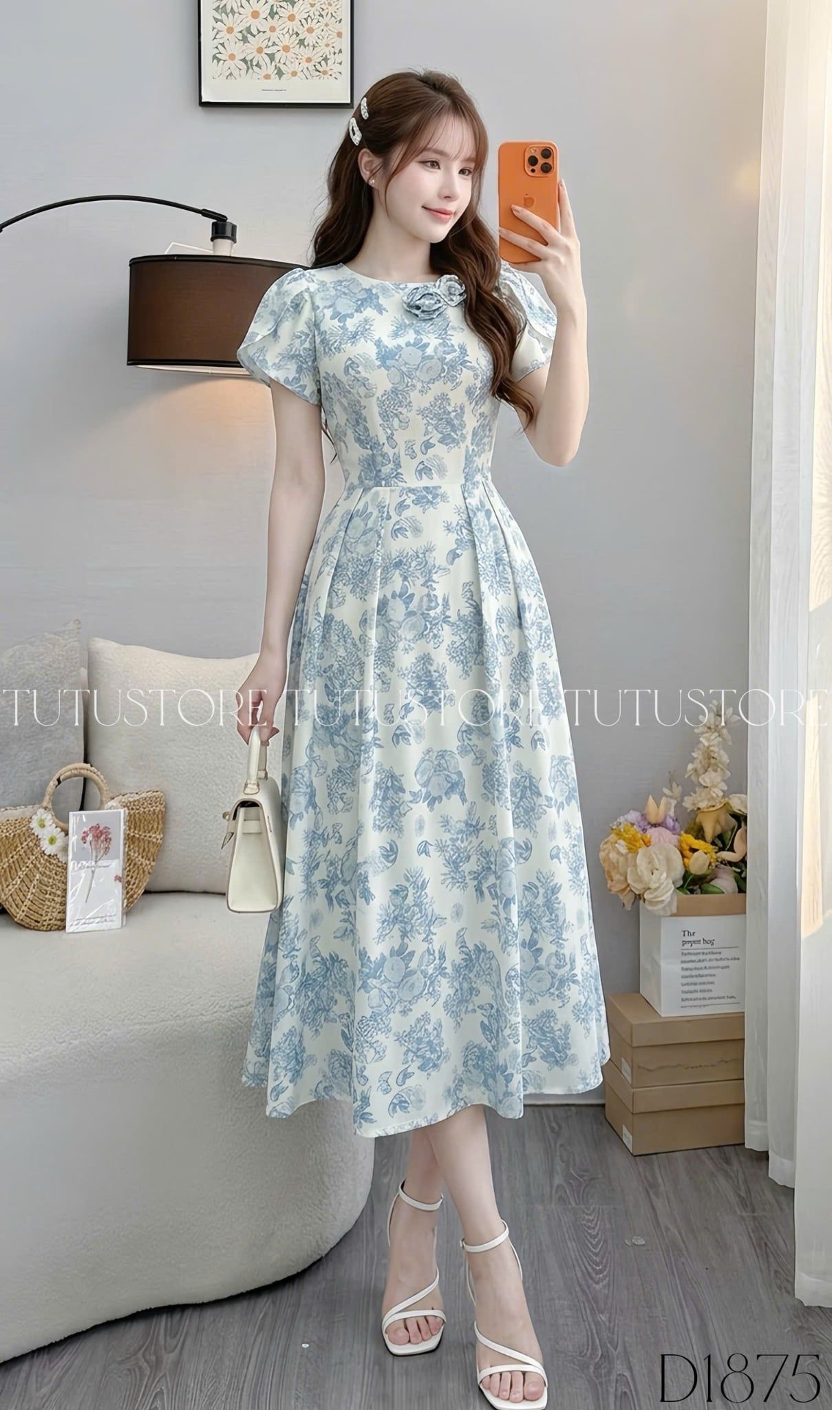 Đầm Thiết Kế Cổ Tròn Đính Hoa Dáng Dài Đầm Đi Tiệc TuTu Store Mã D1875