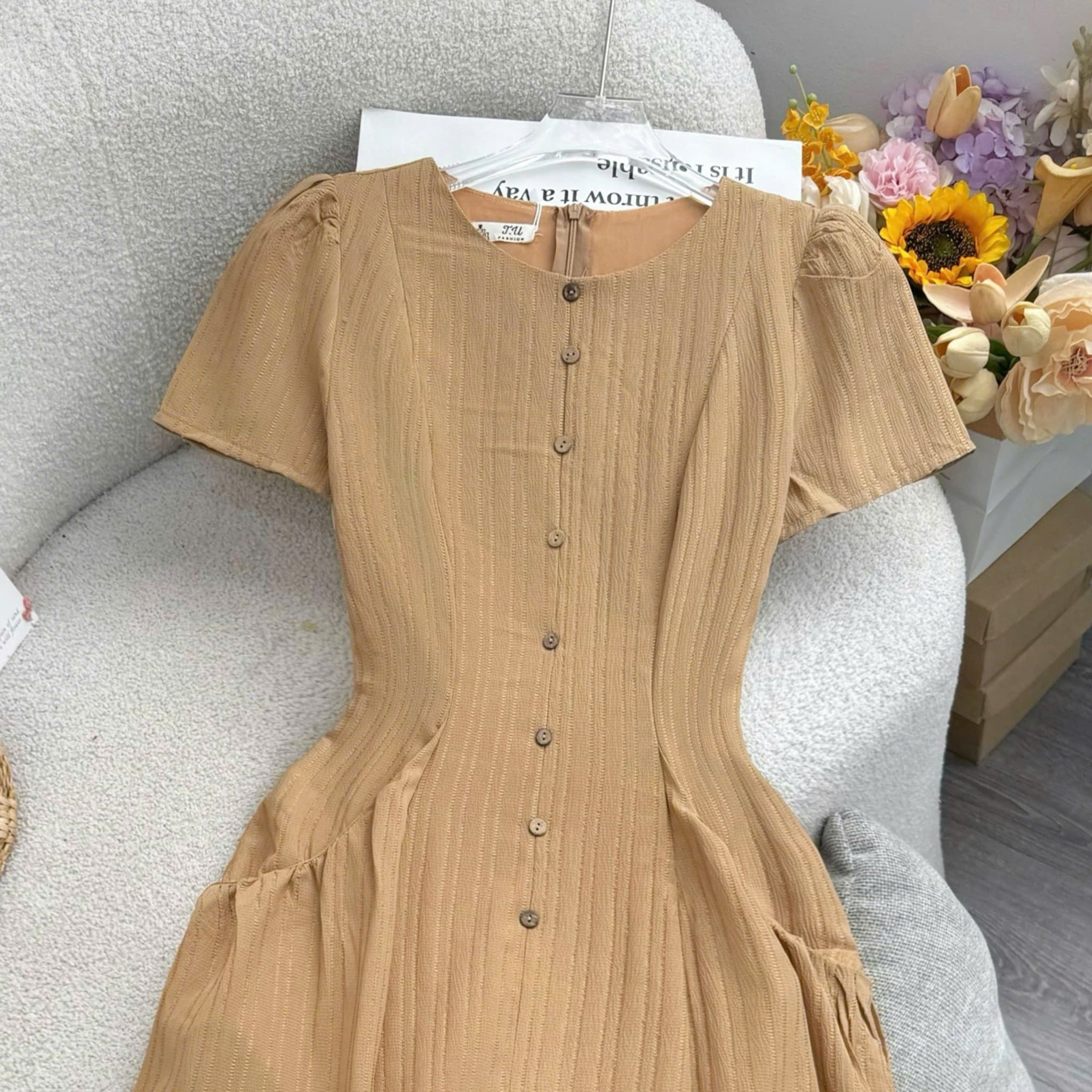 Đầm Thiết Kế Cổ Tròn Dáng Xòe Túi Hông Kiểu Đầm Đi Tiệc TuTu Store Mã D1885