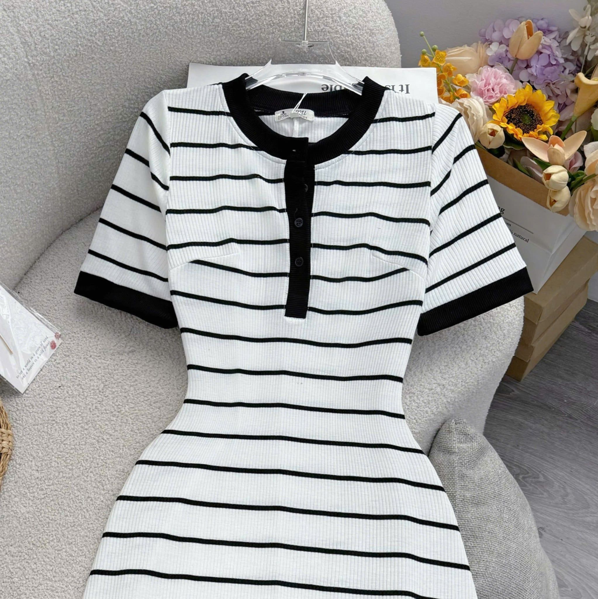 Đầm Thiết Kế Cổ Tròn Sọc Ngang Dáng Chữ A Đầm Đi Tiệc TuTu Store Mã D1876