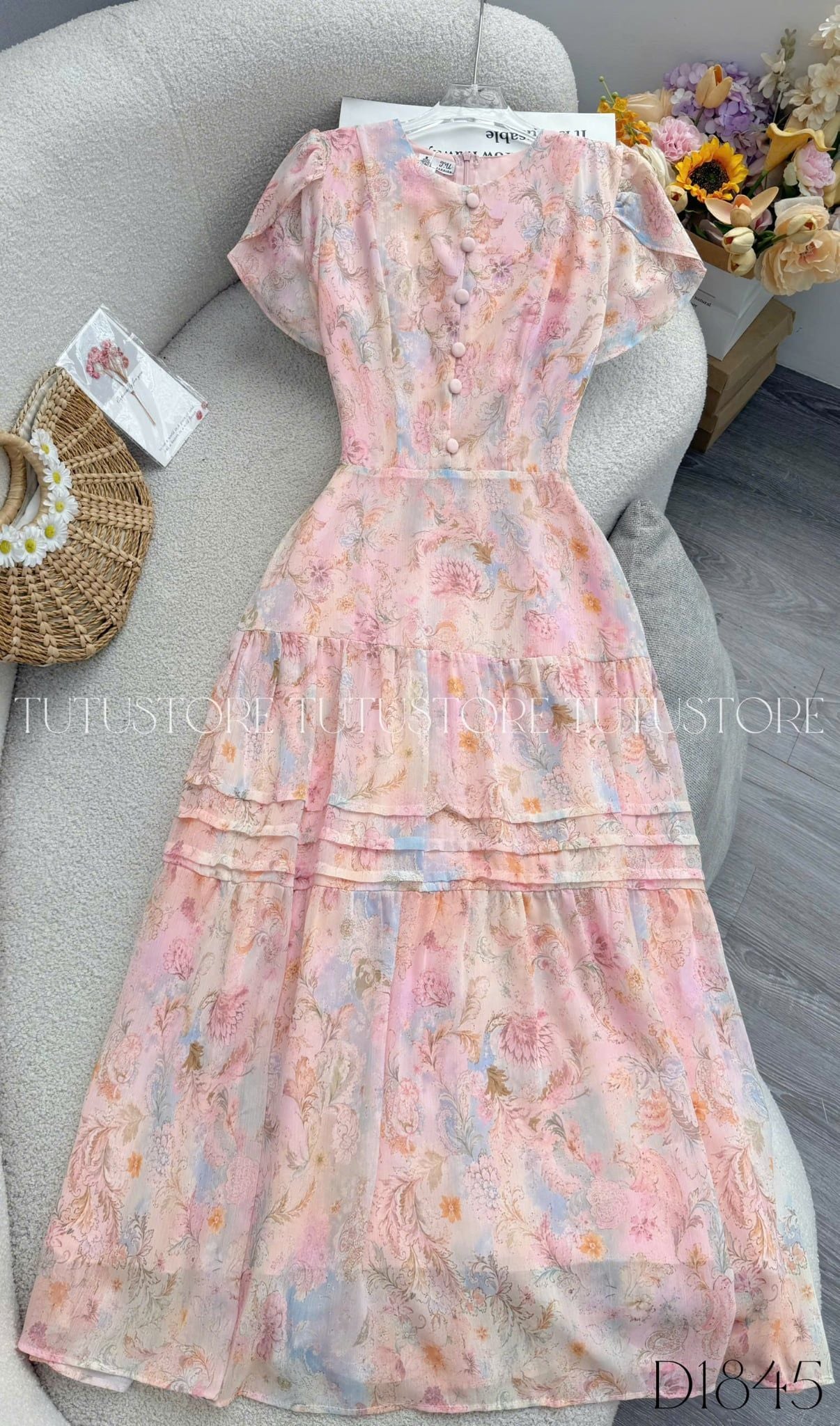 Đầm Thiết Kế Cổ Tròn Dáng Xòe Dài Đầm Đi Tiệc TuTu Store Mã D1845
