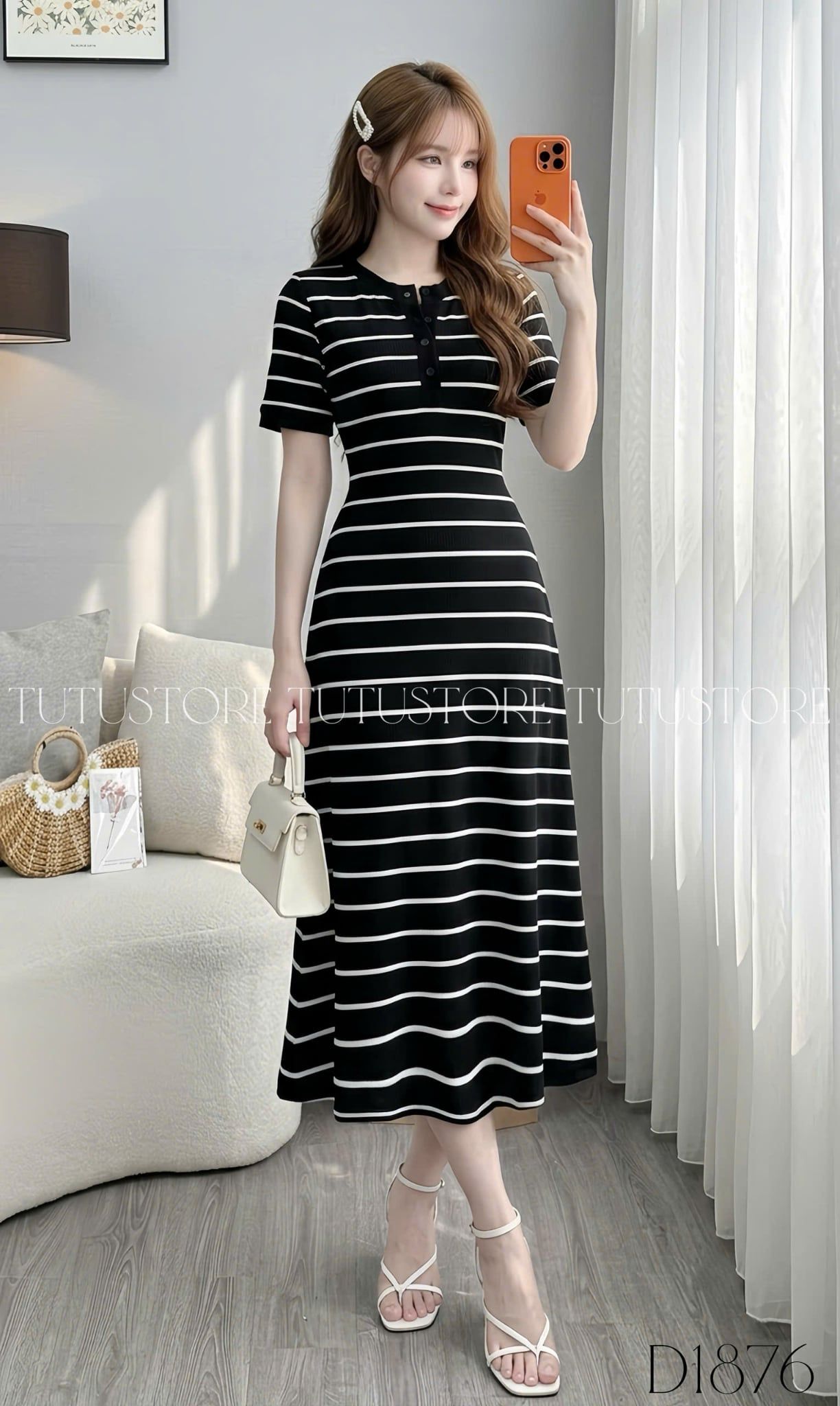 Đầm Thiết Kế Cổ Tròn Sọc Ngang Dáng Chữ A Đầm Đi Tiệc TuTu Store Mã D1876