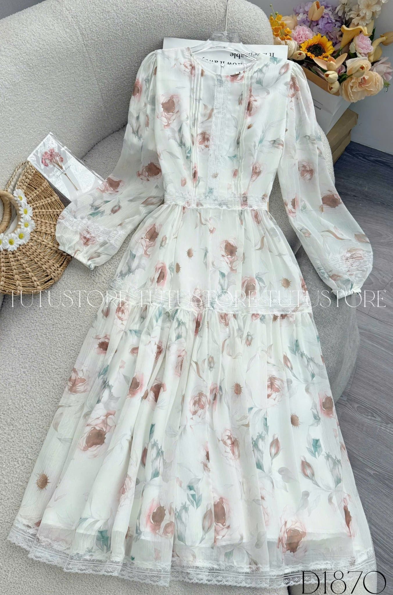 Đầm Thiết Kế Cổ Tròn Tay Dài Dáng Ngắn Đầm Đi Tiệc TuTu Store Mã D1870