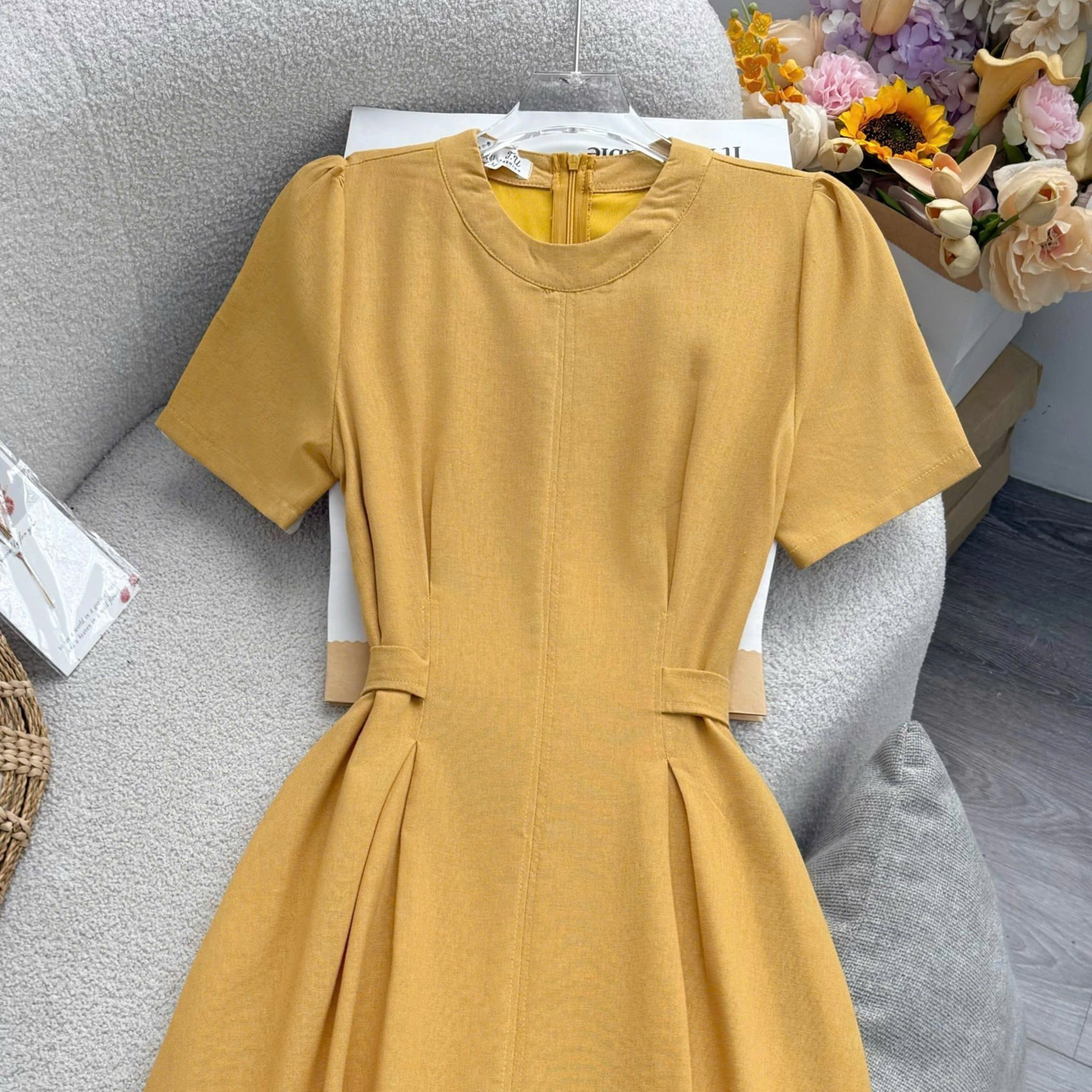 Đầm Thiết Kế Cổ Tròn Dán Xòe Có Dây Buộc Eo Đầm Đi Tiệc TuTu Store Mã D1896
