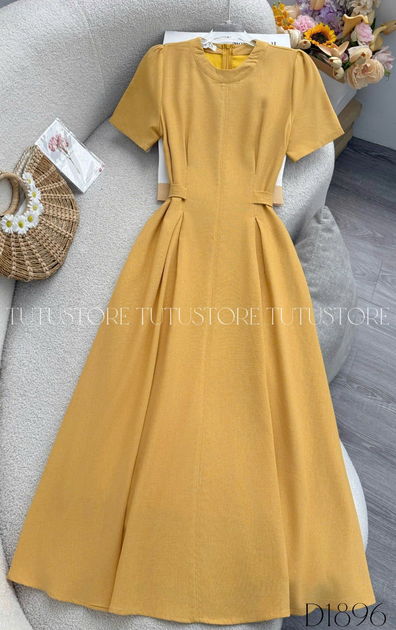 Đầm Thiết Kế Cổ Tròn Dán Xòe Có Dây Buộc Eo Đầm Đi Tiệc TuTu Store Mã D1896