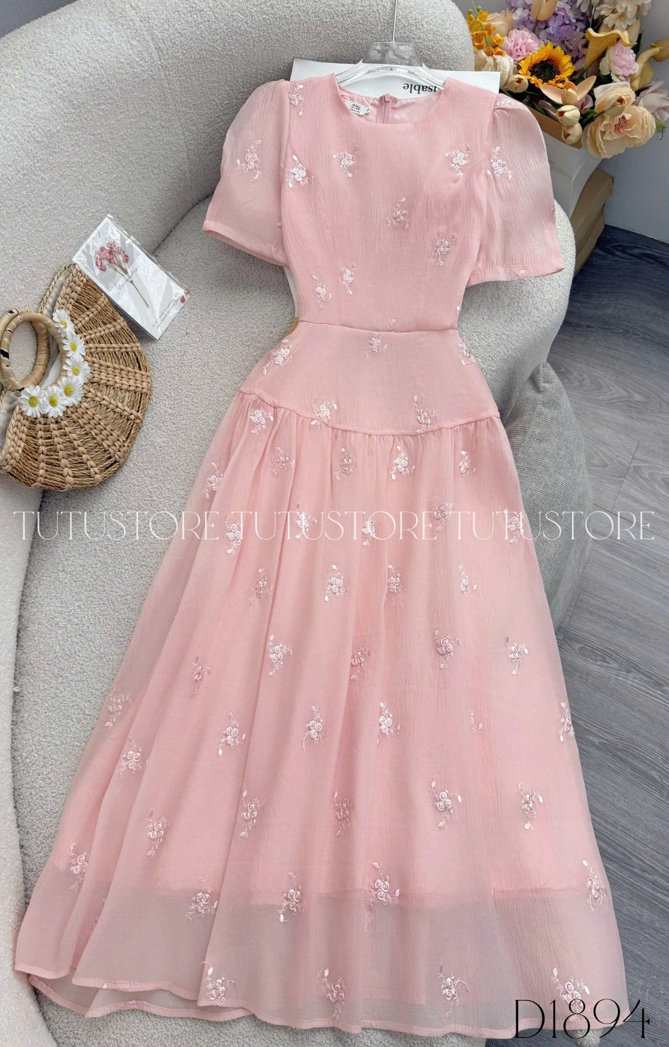 Đầm Thiết Kế Cổ Tròn Dáng Dài Chiết Eo Xinh Xắn Đầm Đi Tiệc TuTu Store Mã D1894
