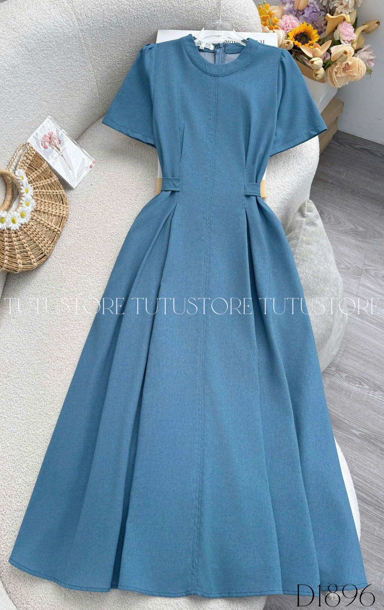 Đầm Thiết Kế Cổ Tròn Dán Xòe Có Dây Buộc Eo Đầm Đi Tiệc TuTu Store Mã D1896