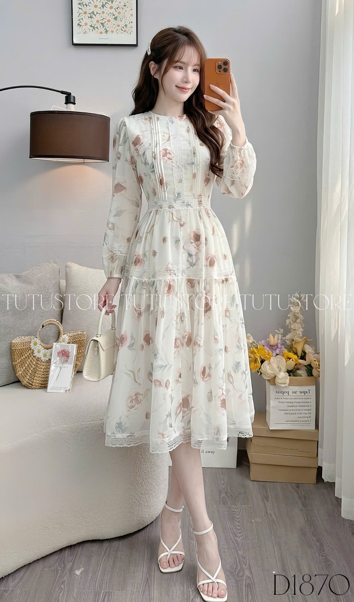 Đầm Thiết Kế Cổ Tròn Tay Dài Dáng Ngắn Đầm Đi Tiệc TuTu Store Mã D1870