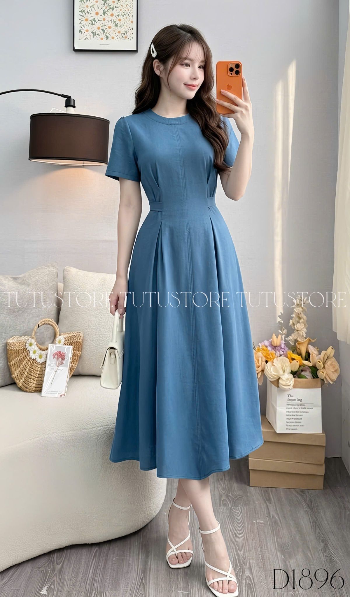Đầm Thiết Kế Cổ Tròn Dán Xòe Có Dây Buộc Eo Đầm Đi Tiệc TuTu Store Mã D1896