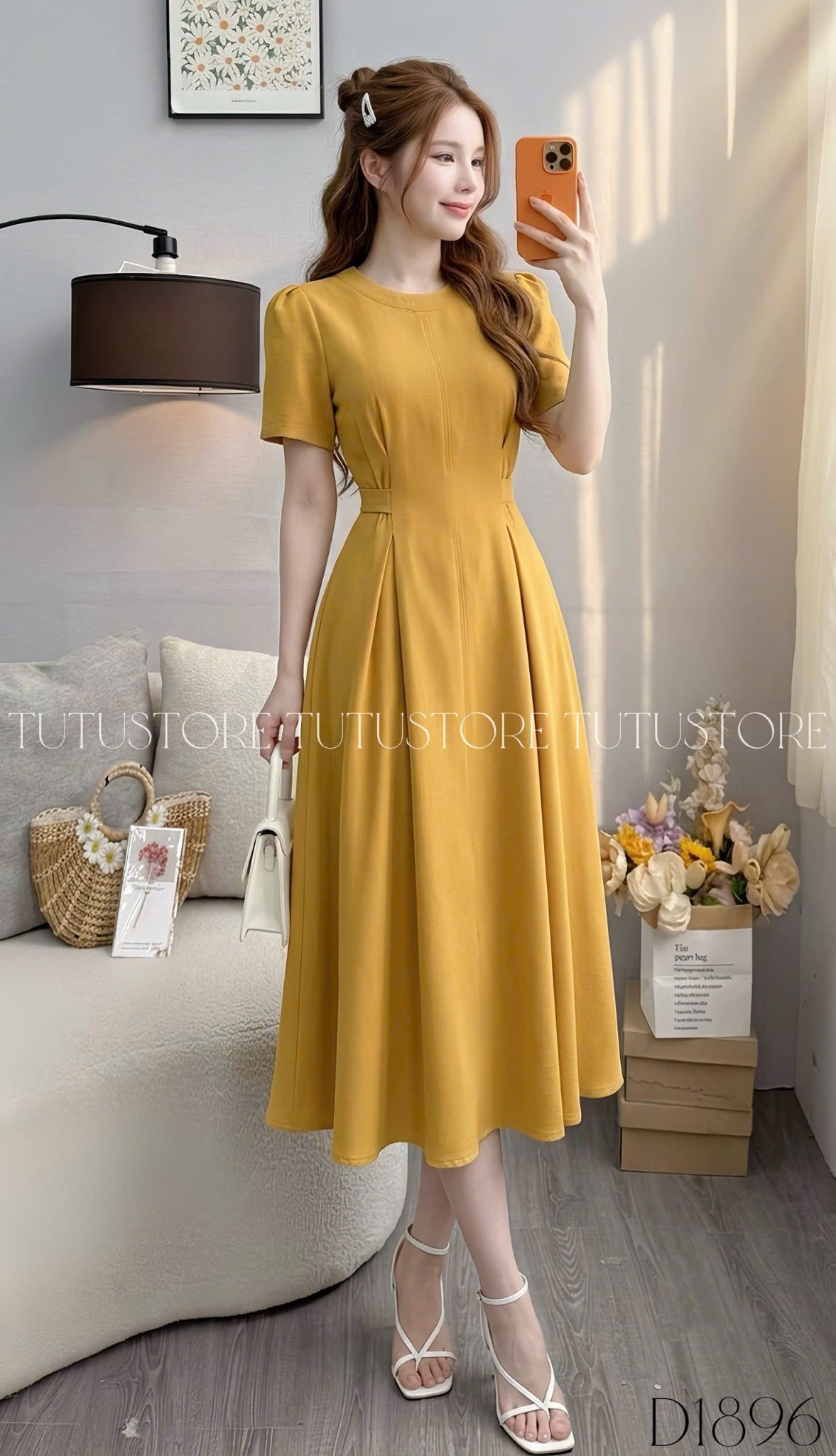 Đầm Thiết Kế Cổ Tròn Dán Xòe Có Dây Buộc Eo Đầm Đi Tiệc TuTu Store Mã D1896