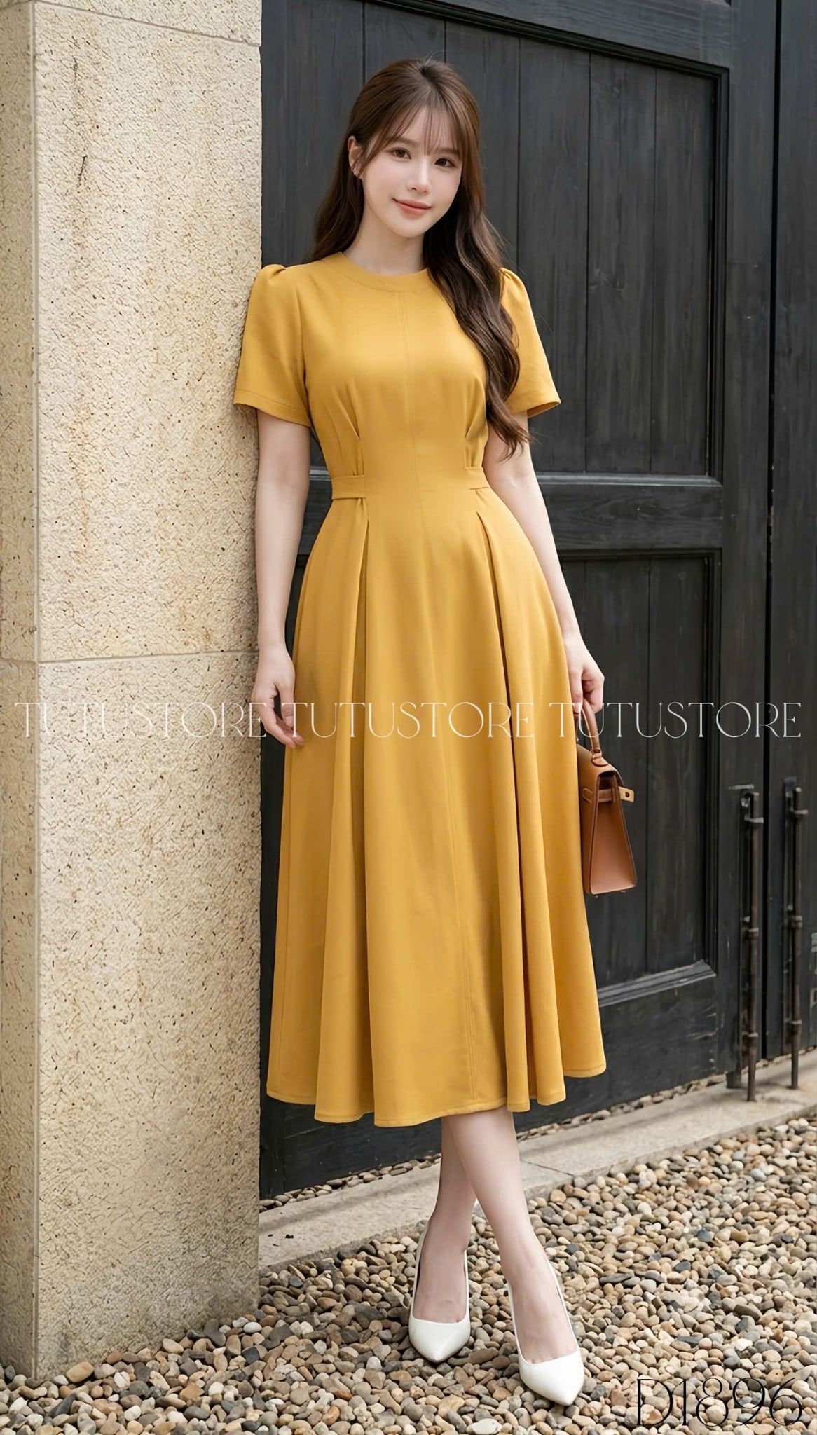 Đầm Thiết Kế Cổ Tròn Dán Xòe Có Dây Buộc Eo Đầm Đi Tiệc TuTu Store Mã D1896