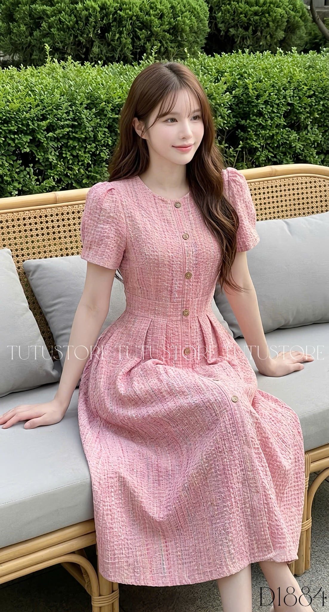 Đầm Thiết Kế Cổ Tròn Dáng Xòe Đính Nút Kiểu Đầm Đi Tiệc TuTu Store Mã D1884