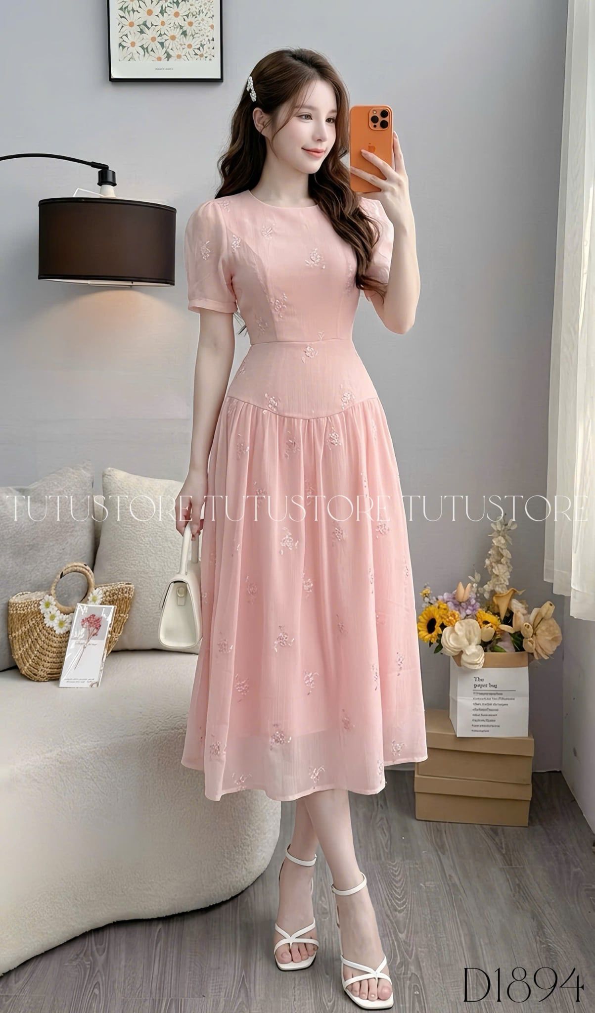 Đầm Thiết Kế Cổ Tròn Dáng Dài Chiết Eo Xinh Xắn Đầm Đi Tiệc TuTu Store Mã D1894