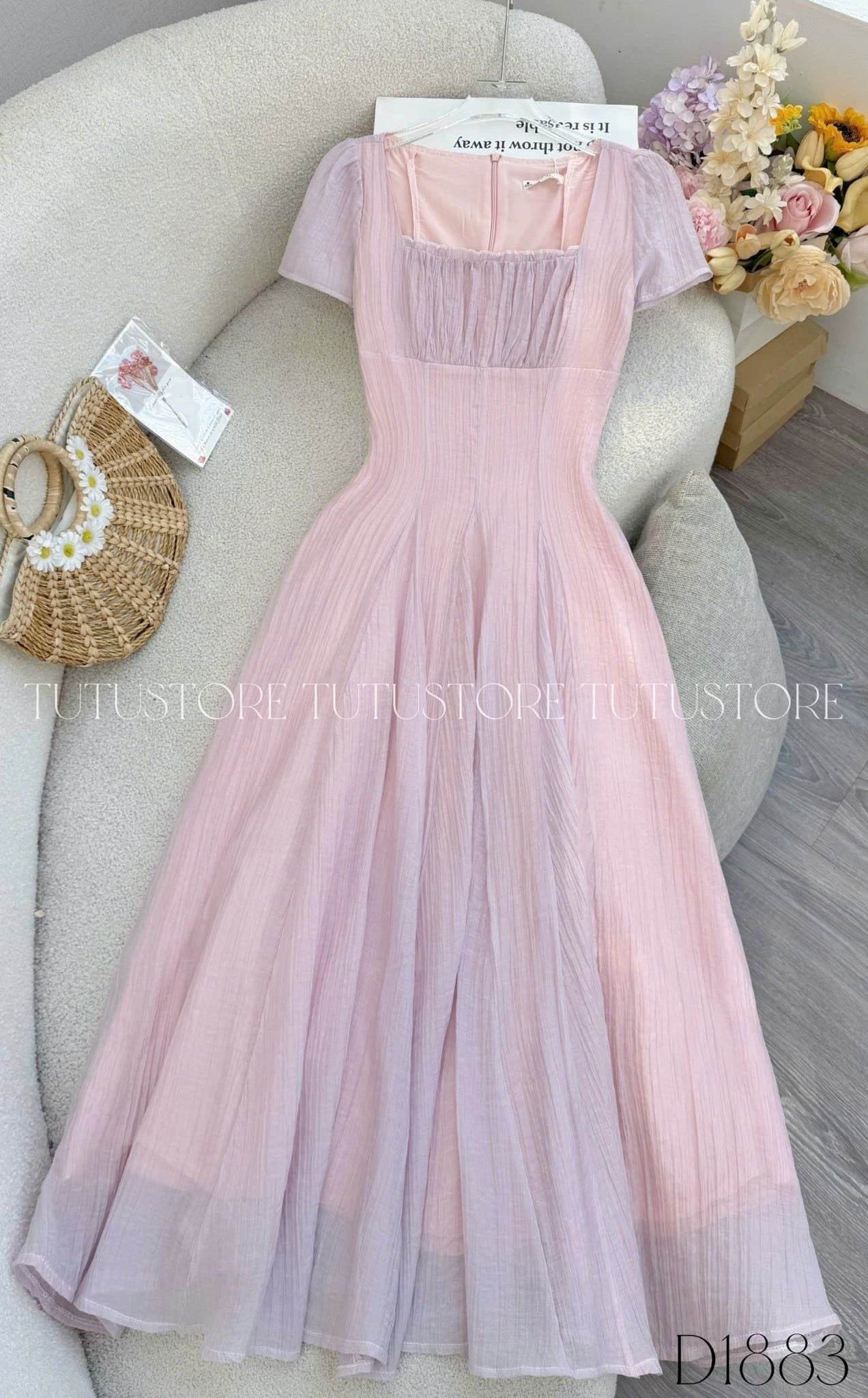 Đầm Thiết Kế Cổ Vuông Dáng Xòe Đầm Đi Tiệc TuTu Store Mã D1883