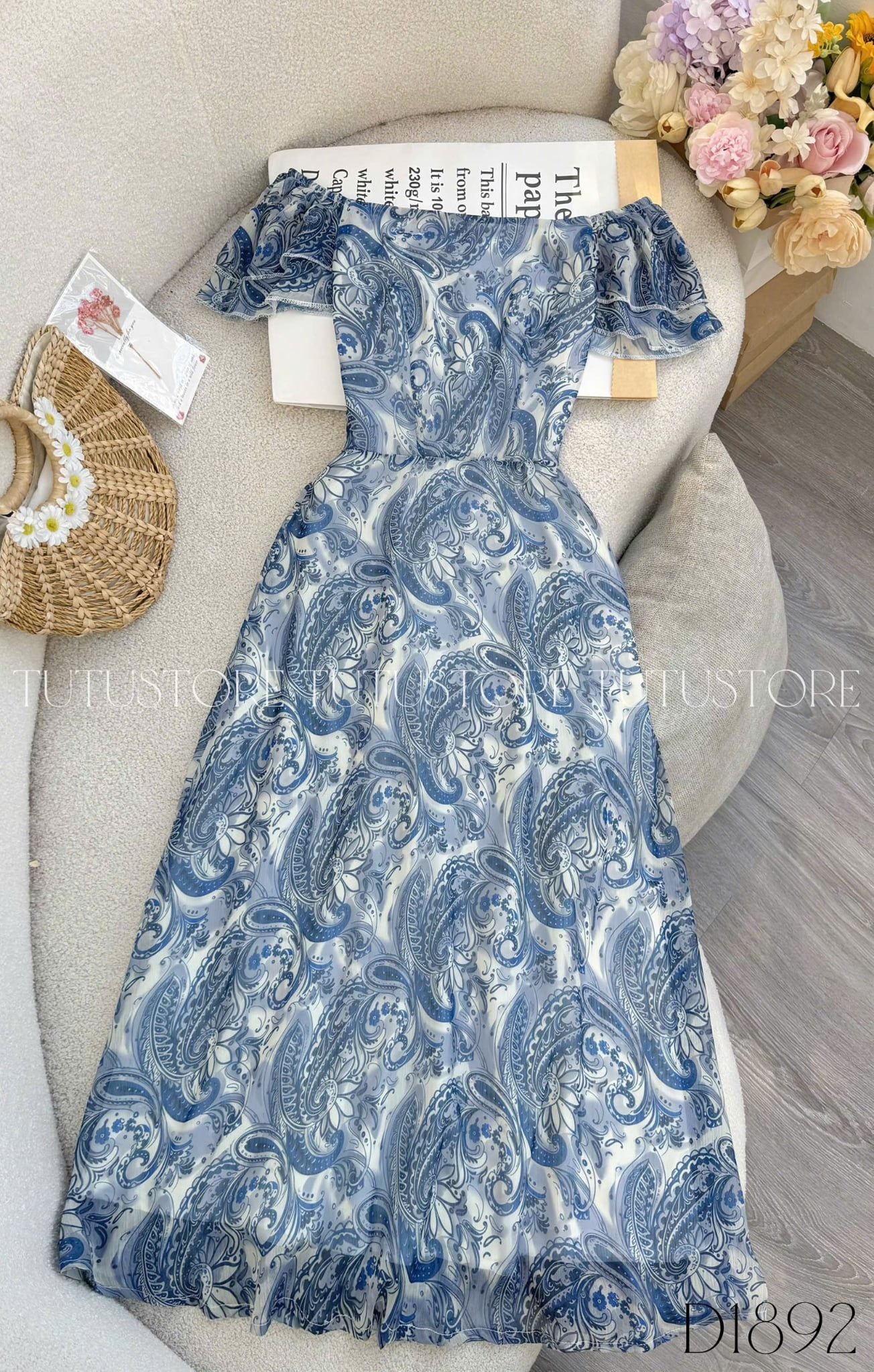 Đầm Thiết Kế Lệch Vai Dáng Dài Họa Tiết Đầm Đi Tiệc TuTu Store Mã D1892