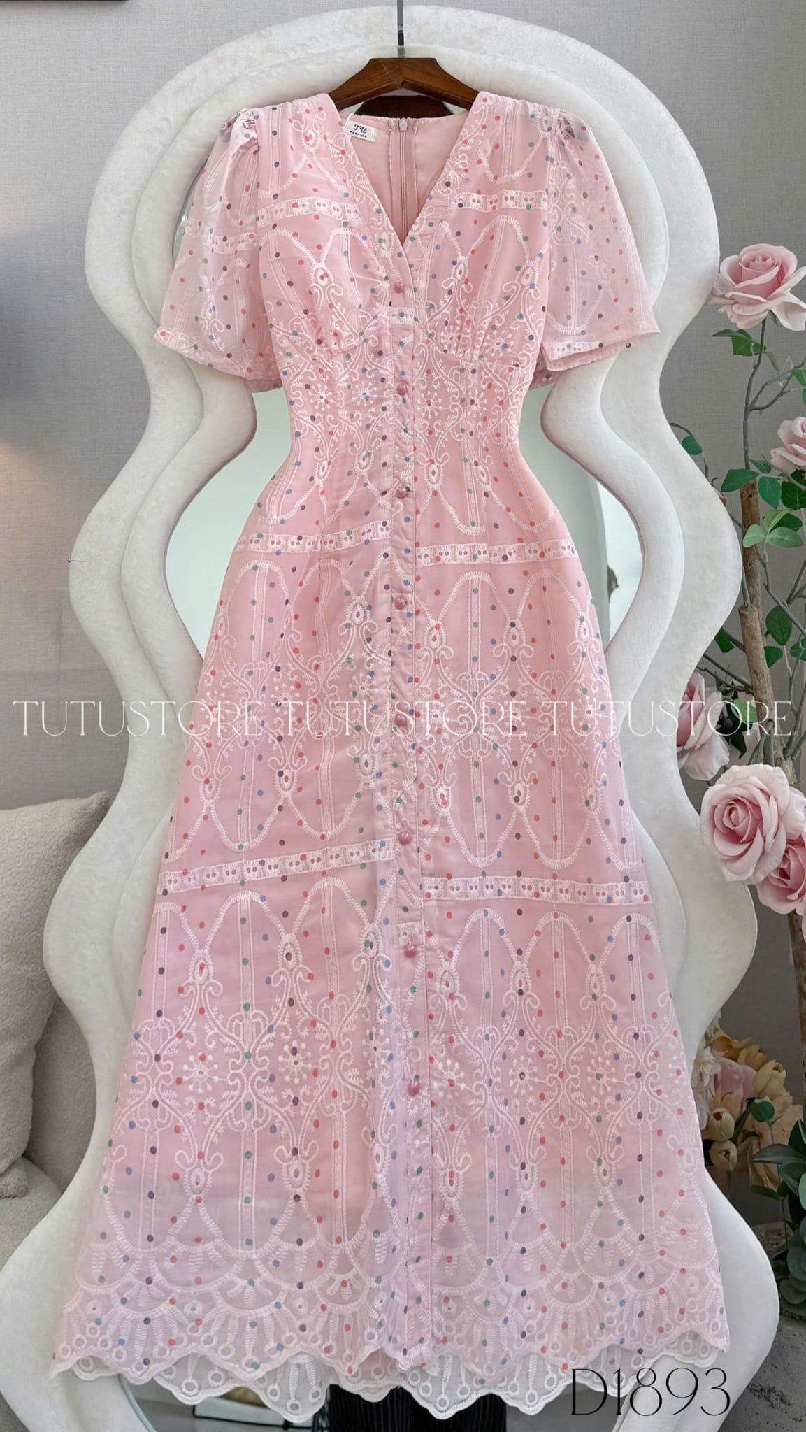 Đầm Thiết Kế Cổ Tim Dáng Dài Phối Chân Ren Đầm Đi Tiệc TuTu Store Mã D1893