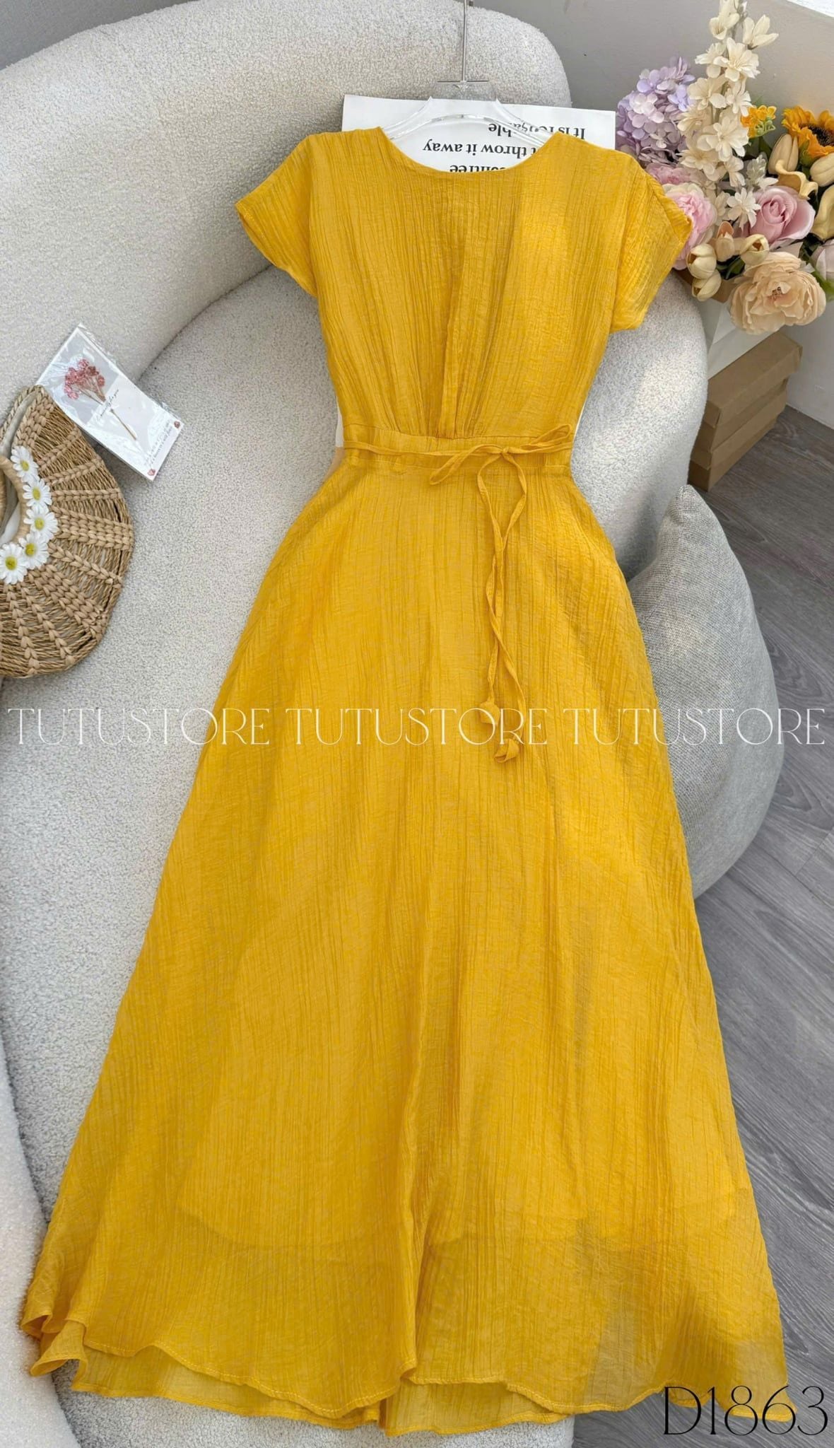 Đầm Thiết Kế Cổ Tròn Dáng Xòe Có Dây Buộc Eo Đầm Đi Tiệc TuTu Store Mã D1863