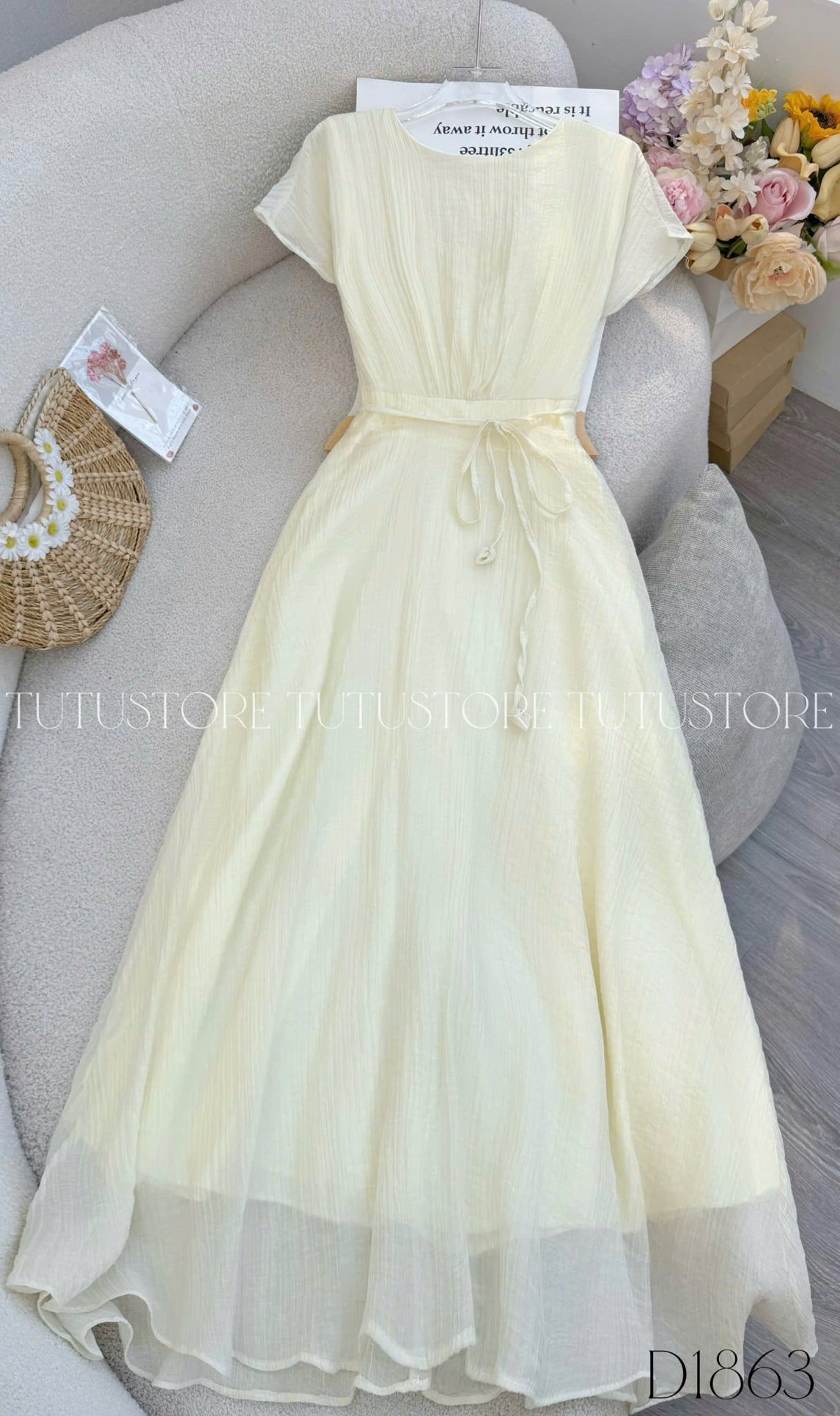 Đầm Thiết Kế Cổ Tròn Dáng Xòe Có Dây Buộc Eo Đầm Đi Tiệc TuTu Store Mã D1863