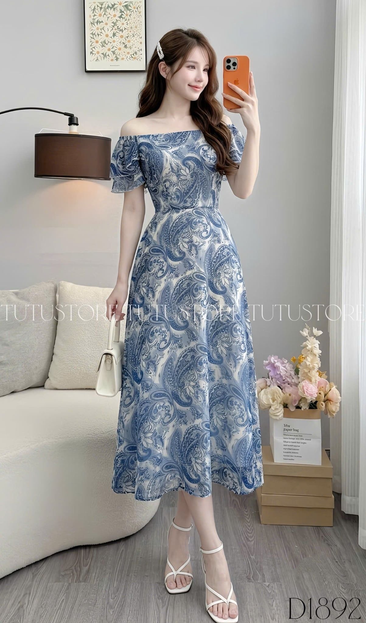 Đầm Thiết Kế Lệch Vai Dáng Dài Họa Tiết Đầm Đi Tiệc TuTu Store Mã D1892