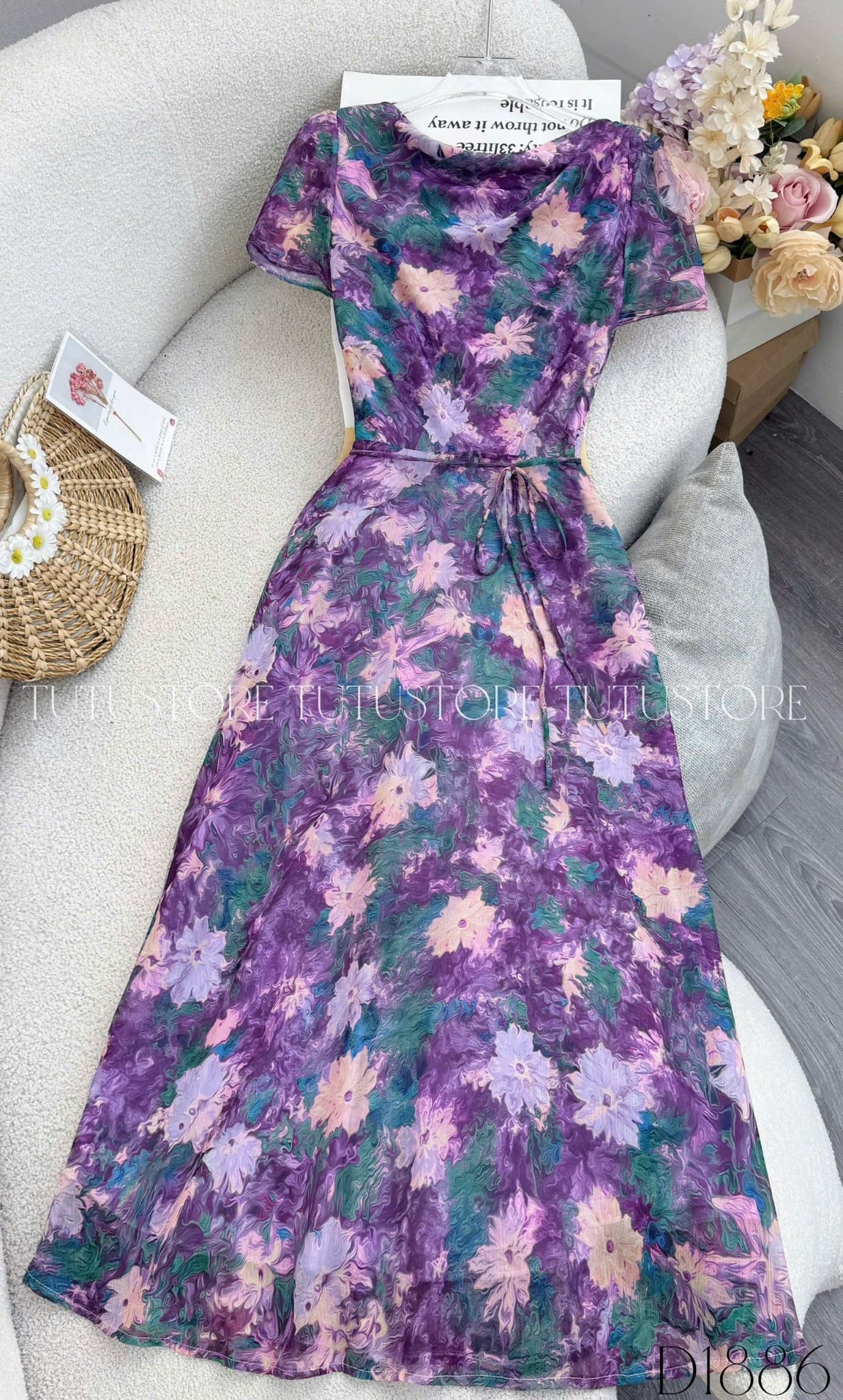 Đầm Thiết Kế Cổ Kiểu Có Dây Buộc Eo Đầm Đi Tiệc TuTu Store Mã D1886