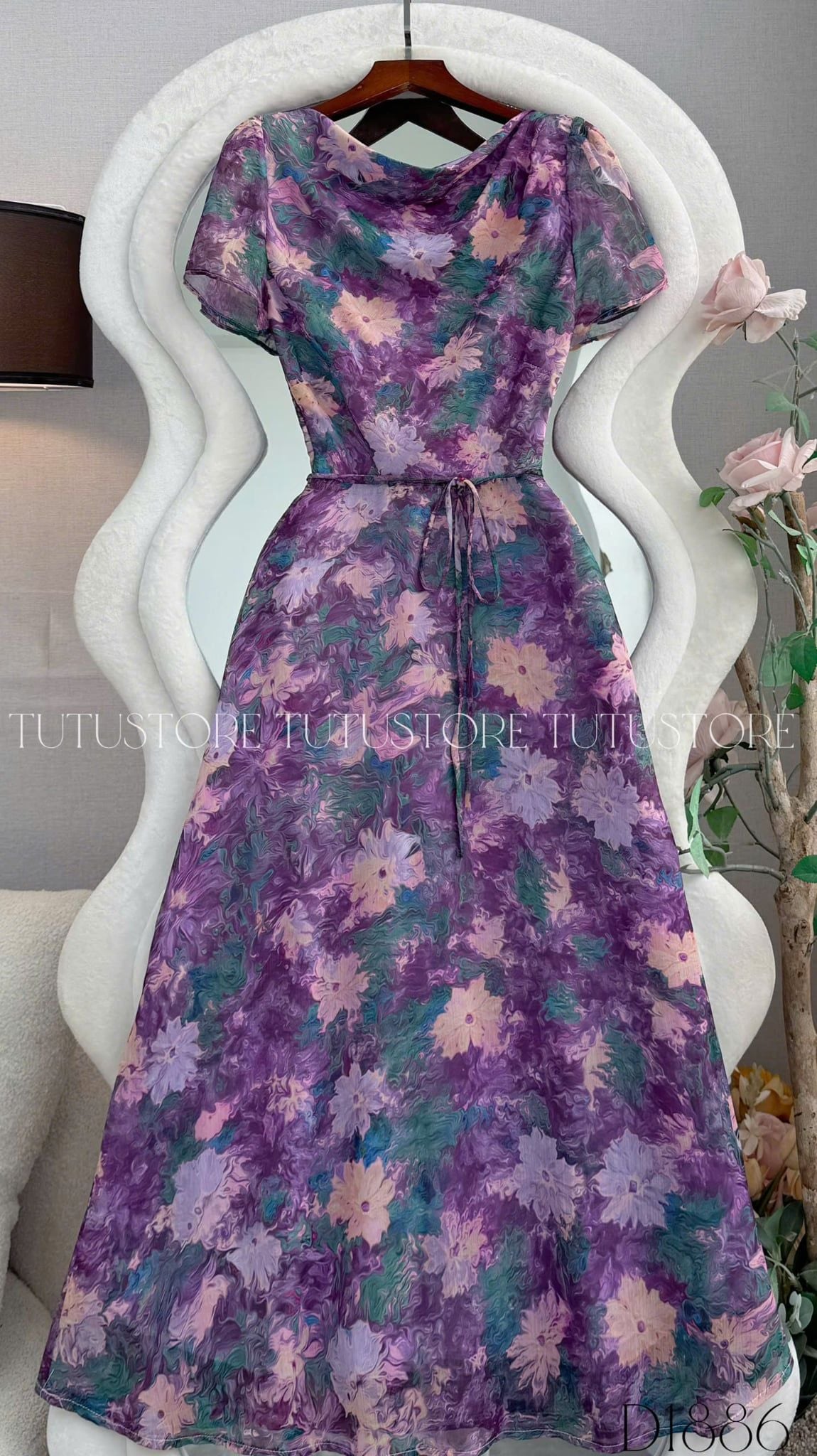 Đầm Thiết Kế Cổ Kiểu Có Dây Buộc Eo Đầm Đi Tiệc TuTu Store Mã D1886