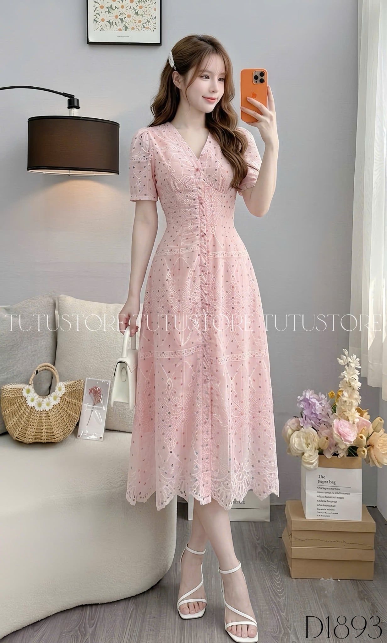 Đầm Thiết Kế Cổ Tim Dáng Dài Phối Chân Ren Đầm Đi Tiệc TuTu Store Mã D1893