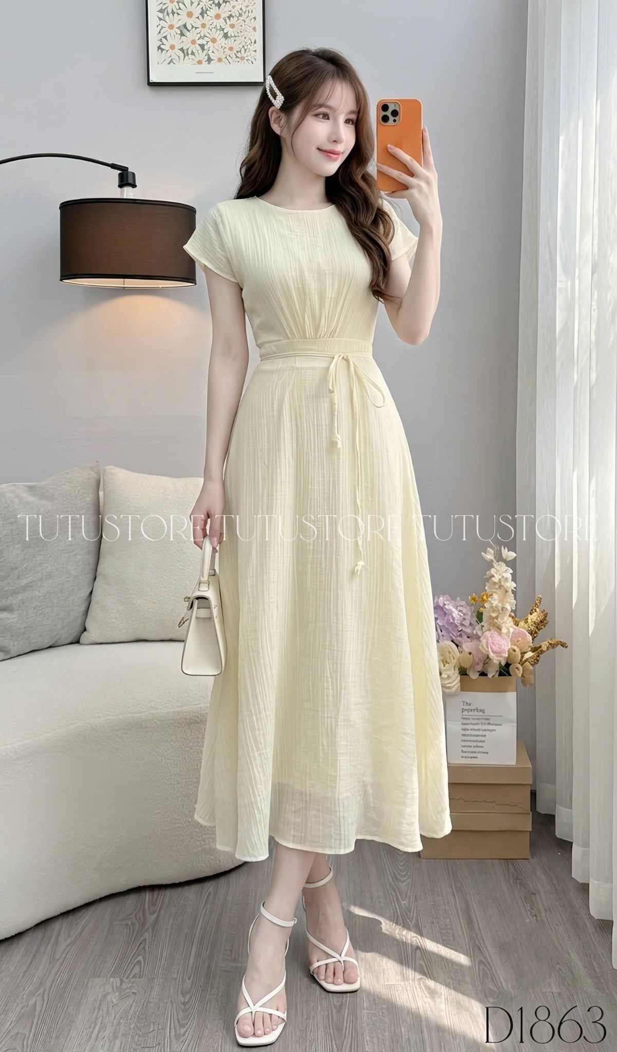 Đầm Thiết Kế Cổ Tròn Dáng Xòe Có Dây Buộc Eo Đầm Đi Tiệc TuTu Store Mã D1863
