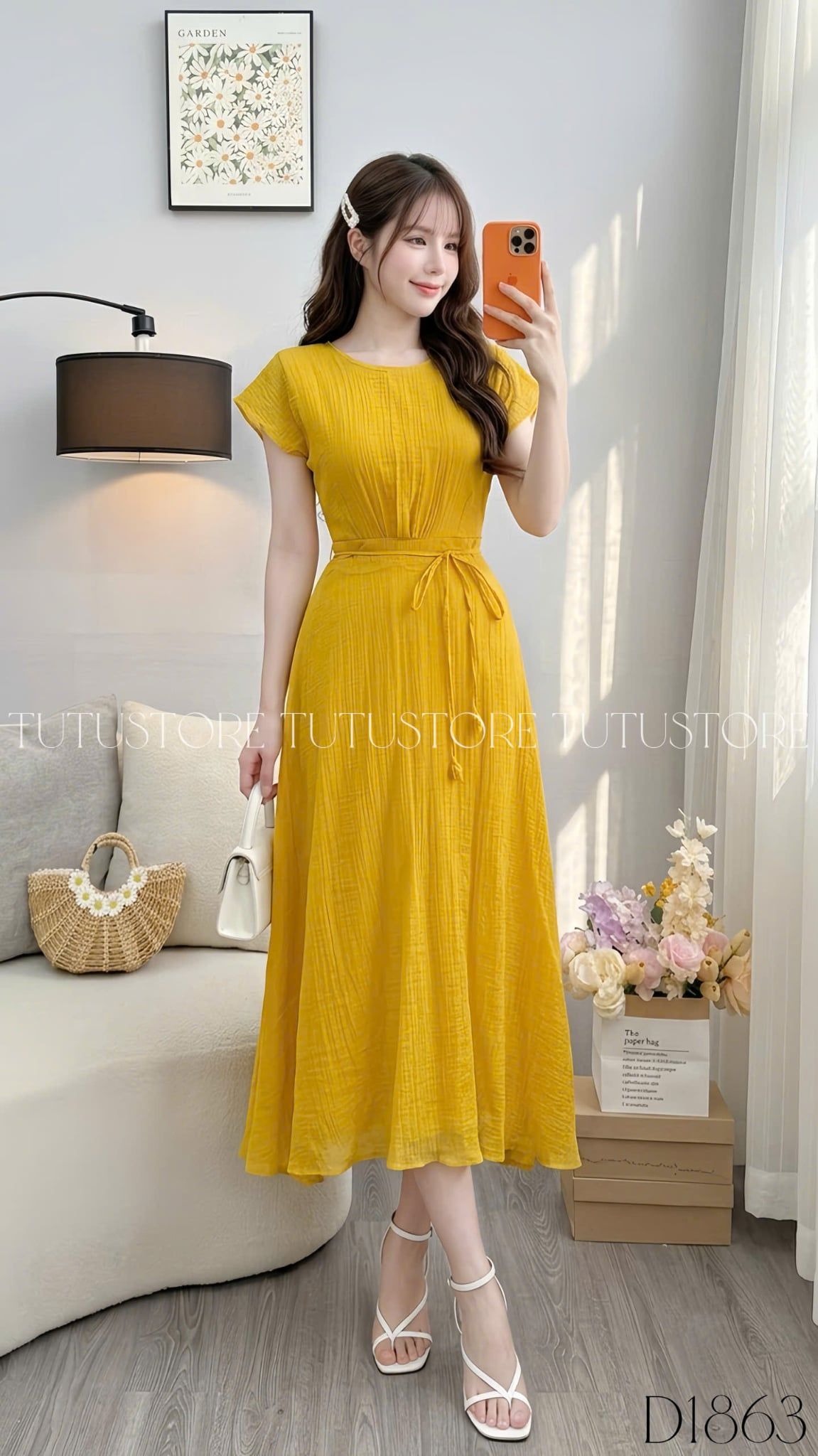 Đầm Thiết Kế Cổ Tròn Dáng Xòe Có Dây Buộc Eo Đầm Đi Tiệc TuTu Store Mã D1863