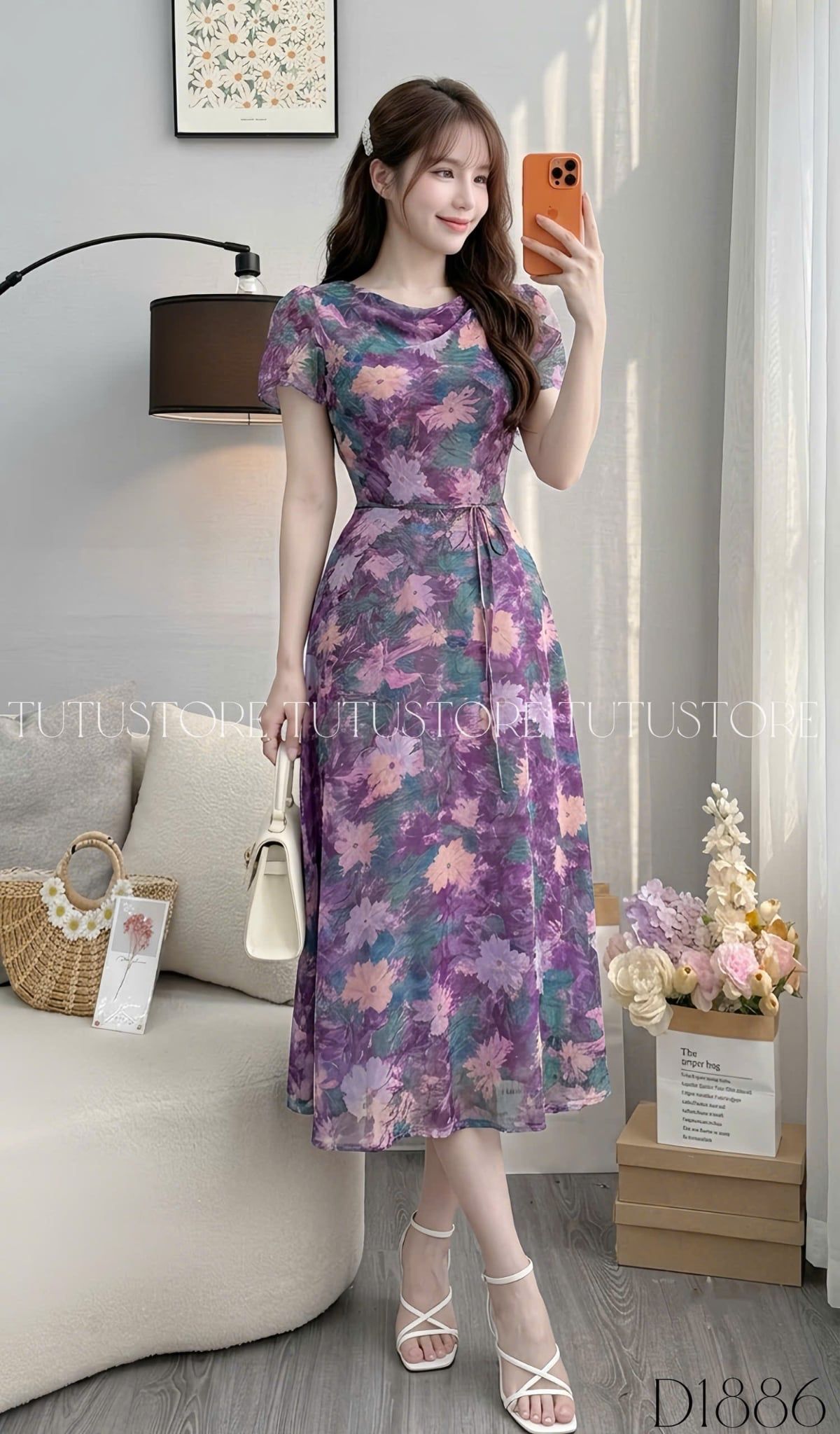 Đầm Thiết Kế Cổ Kiểu Có Dây Buộc Eo Đầm Đi Tiệc TuTu Store Mã D1886