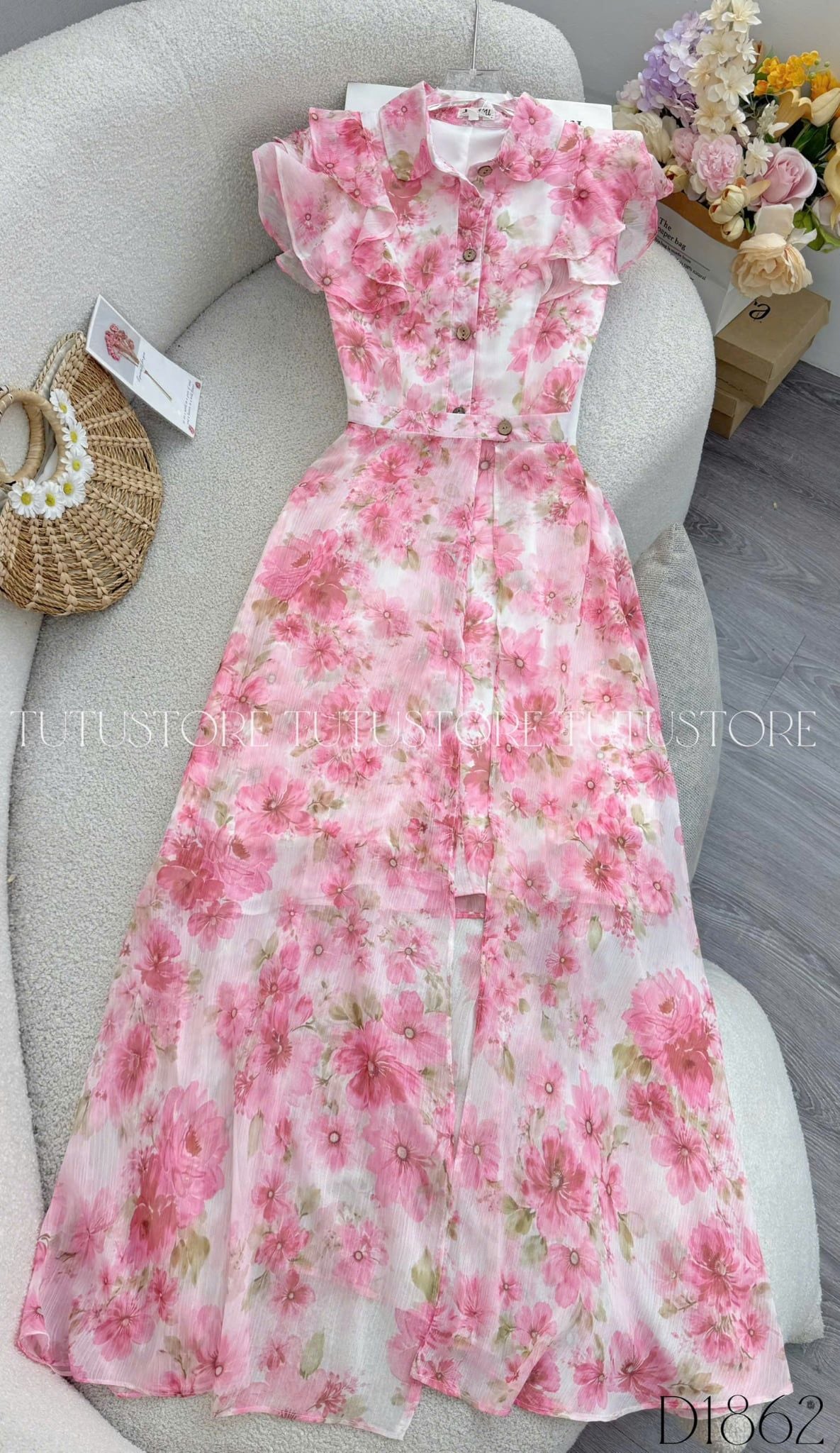 Đầm Thiết Kế Cổ Sơ Mi Tay Voan Bèo Dáng Ngắn Đầm Đi Tiệc TuTu Store Mã D1862