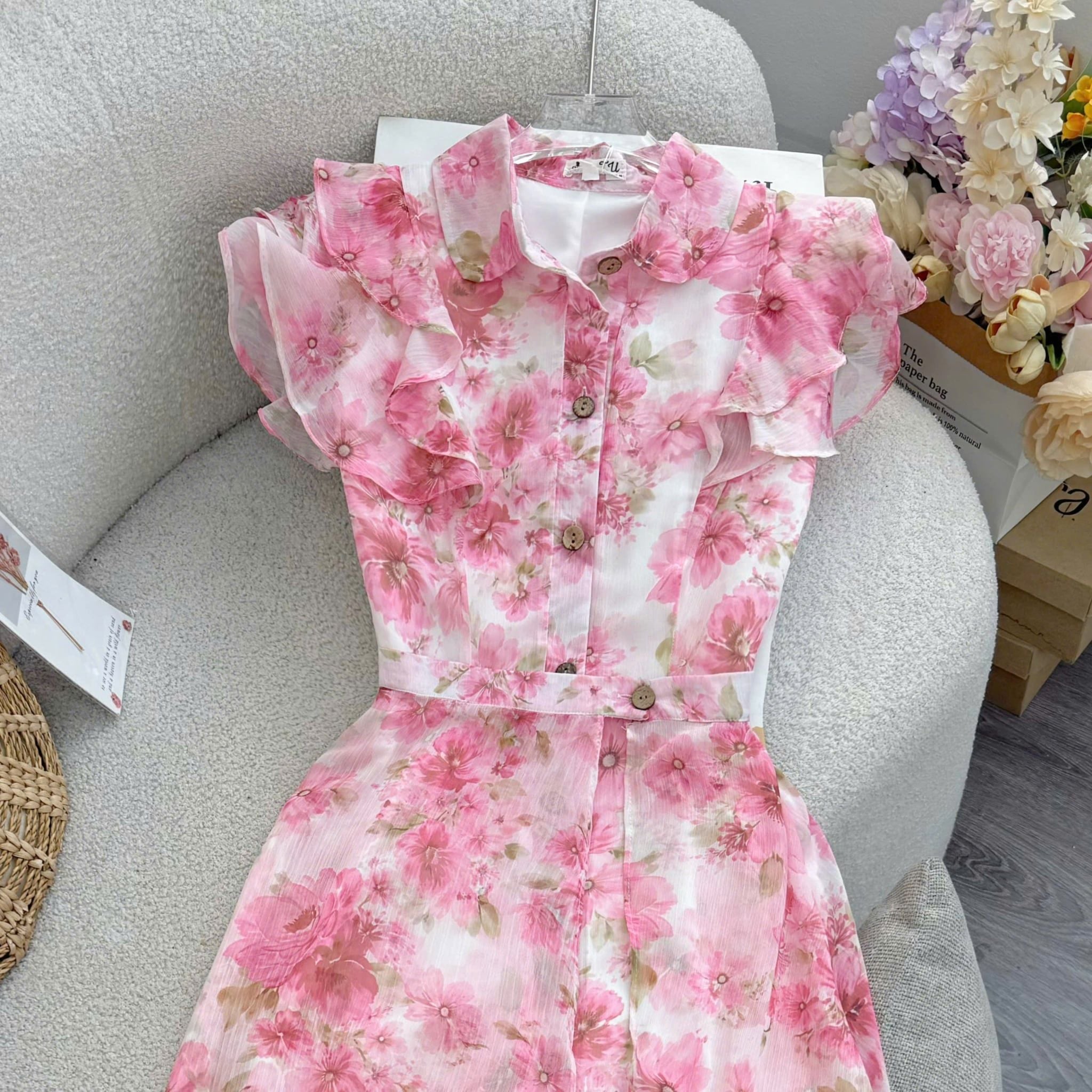 Đầm Thiết Kế Cổ Sơ Mi Tay Voan Bèo Dáng Ngắn Đầm Đi Tiệc TuTu Store Mã D1862