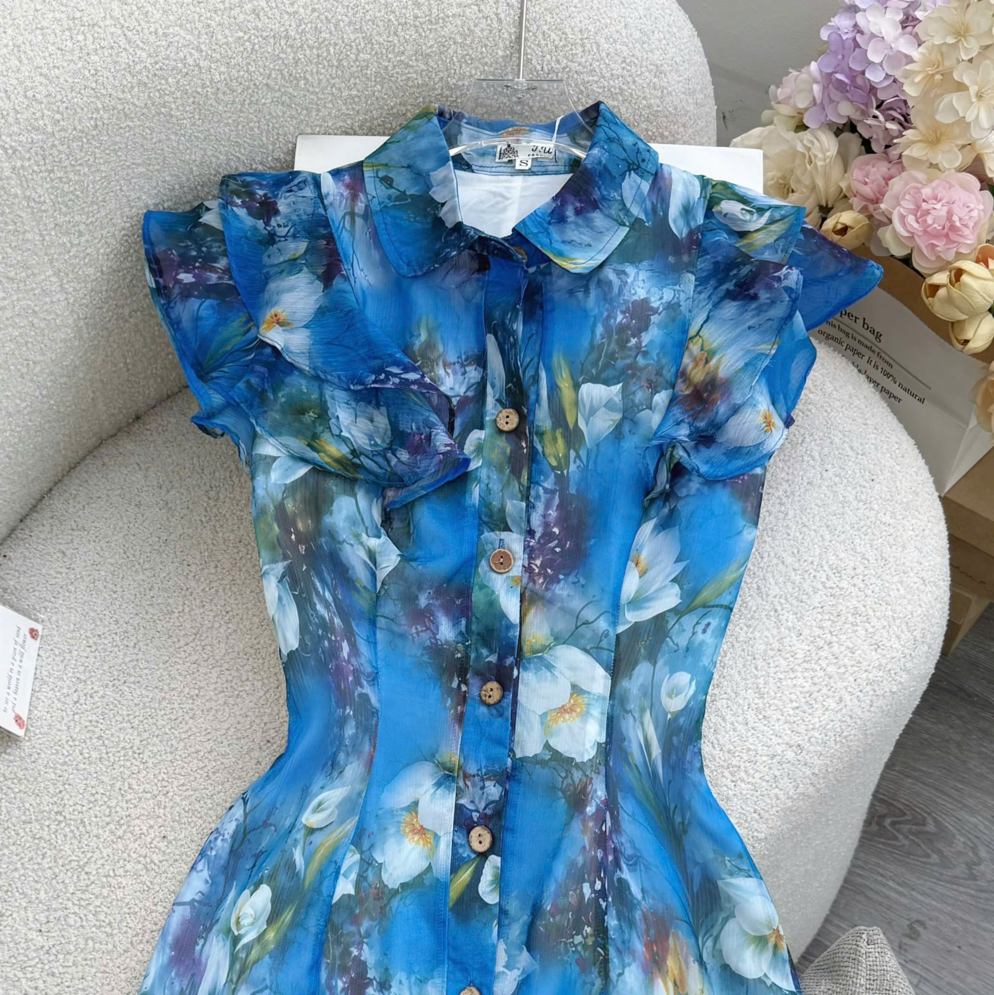 Đầm Thiết Kế Cổ Sơ Mi Tay Voan Bèo Dáng Ngắn Đầm Đi Tiệc TuTu Store Mã D1862