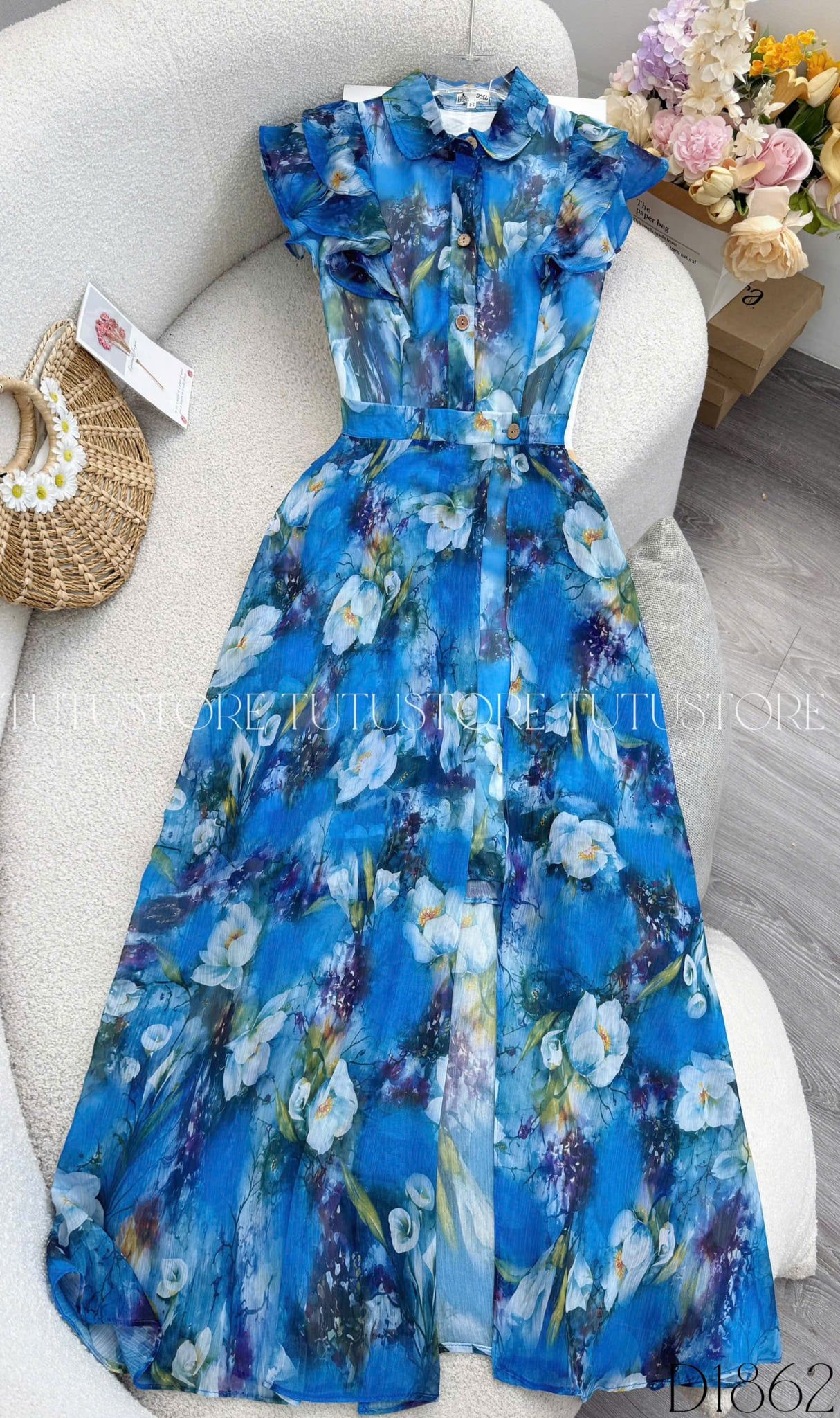 Đầm Thiết Kế Cổ Sơ Mi Tay Voan Bèo Dáng Ngắn Đầm Đi Tiệc TuTu Store Mã D1862