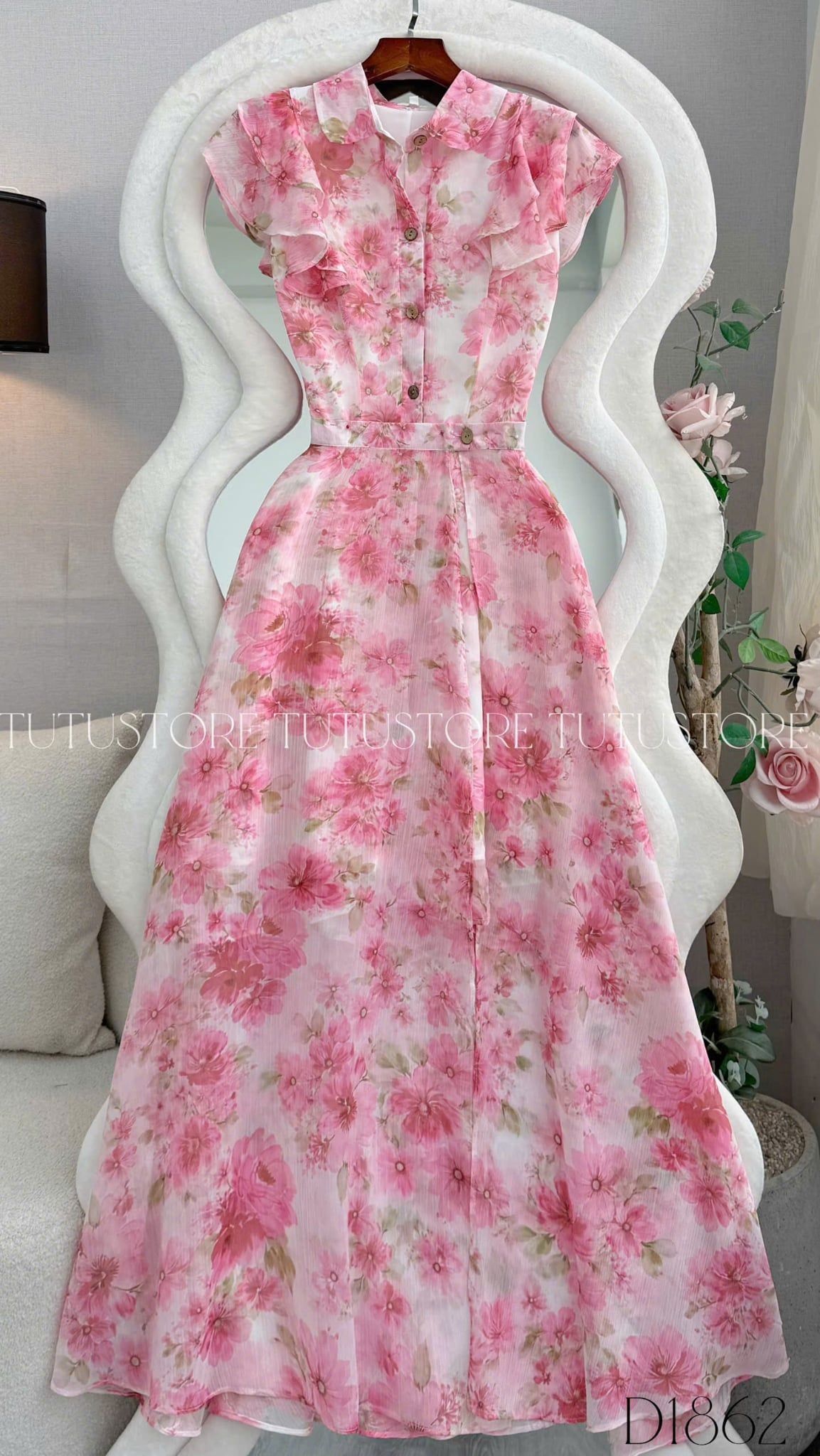 Đầm Thiết Kế Cổ Sơ Mi Tay Voan Bèo Dáng Ngắn Đầm Đi Tiệc TuTu Store Mã D1862
