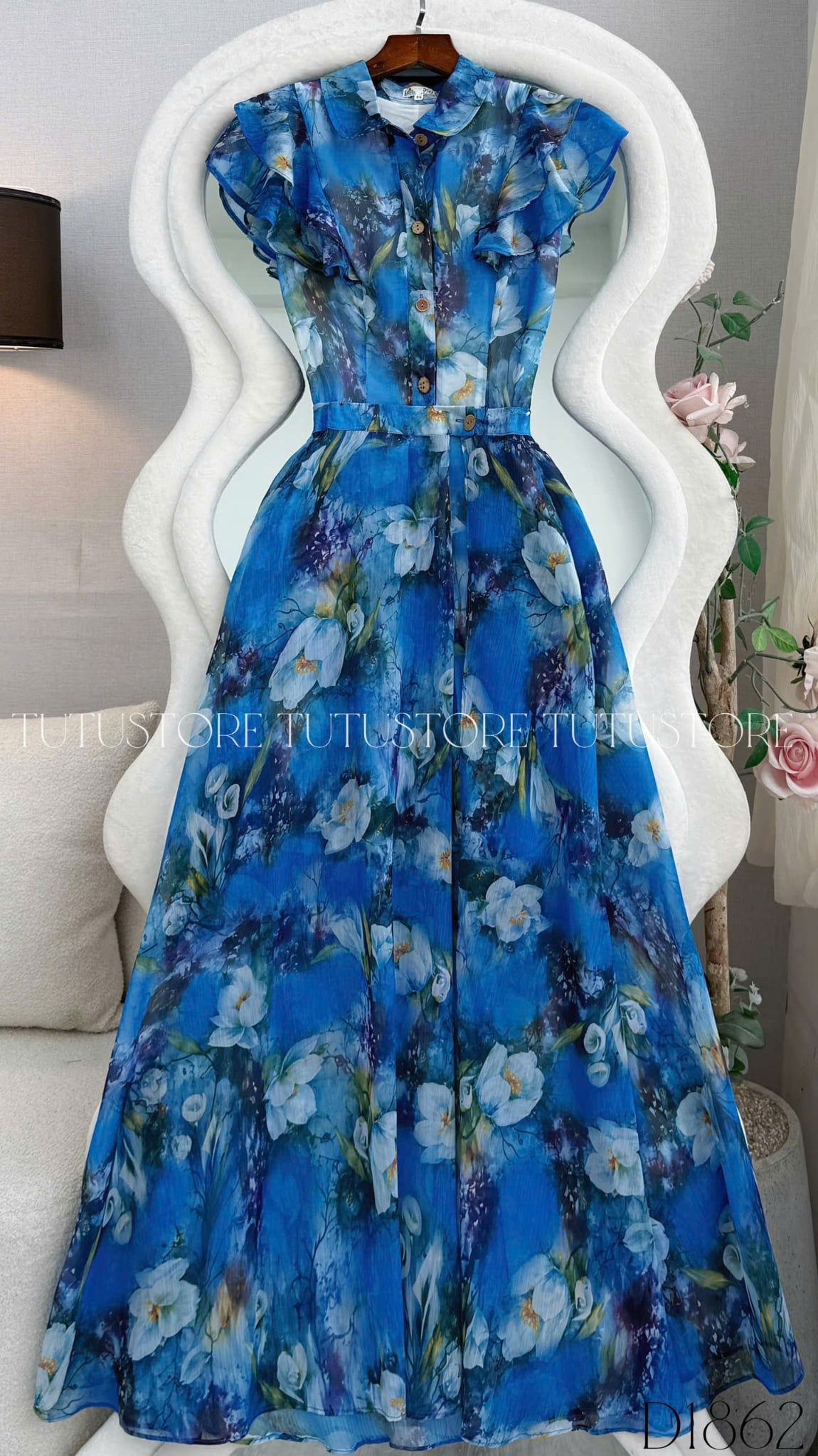 Đầm Thiết Kế Cổ Sơ Mi Tay Voan Bèo Dáng Ngắn Đầm Đi Tiệc TuTu Store Mã D1862