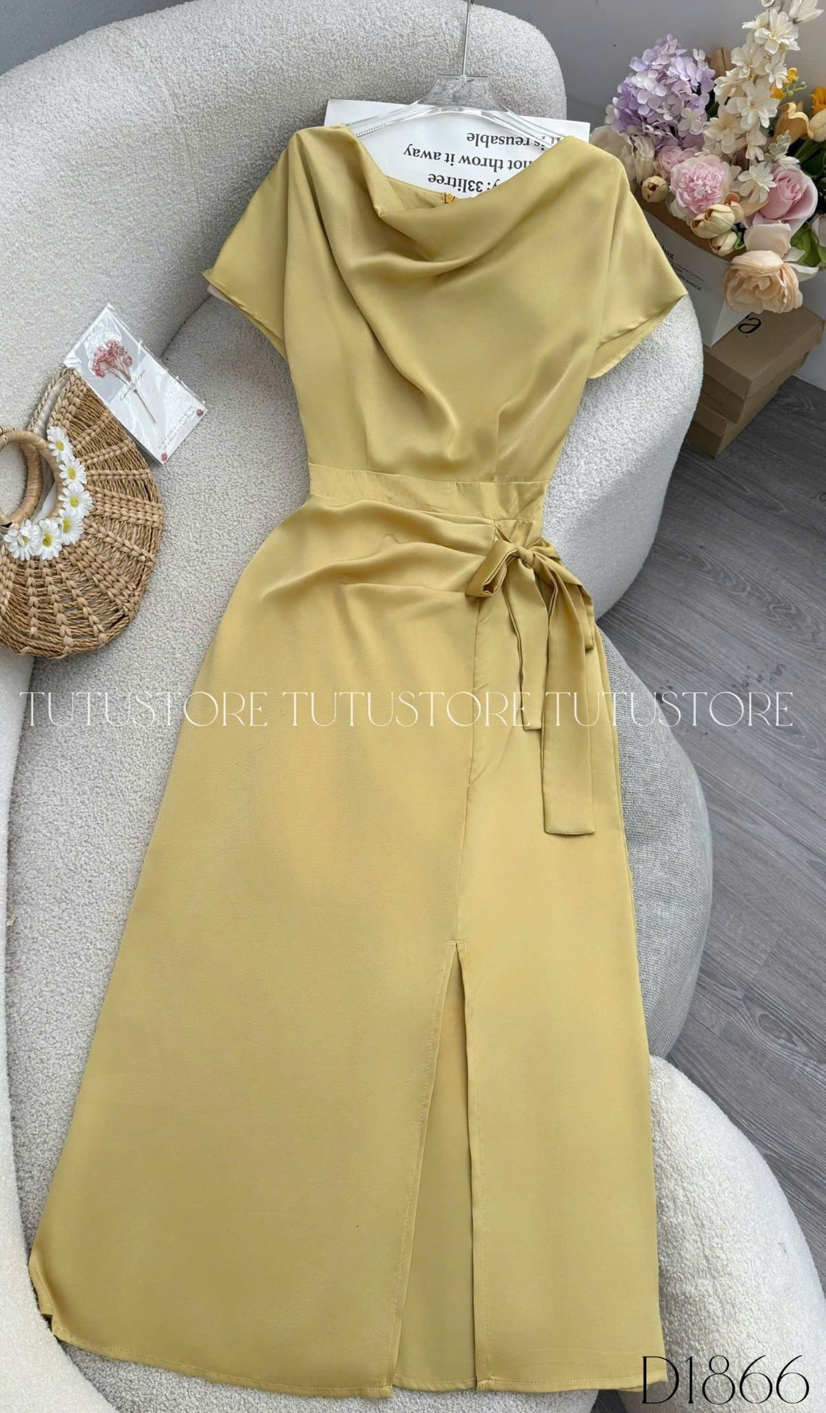 Đầm Lụa Thiết Kế Cổ Đổ Buộc Eo Sang Trọng Đầm Đi Tiệc TuTu Store Mã D1866