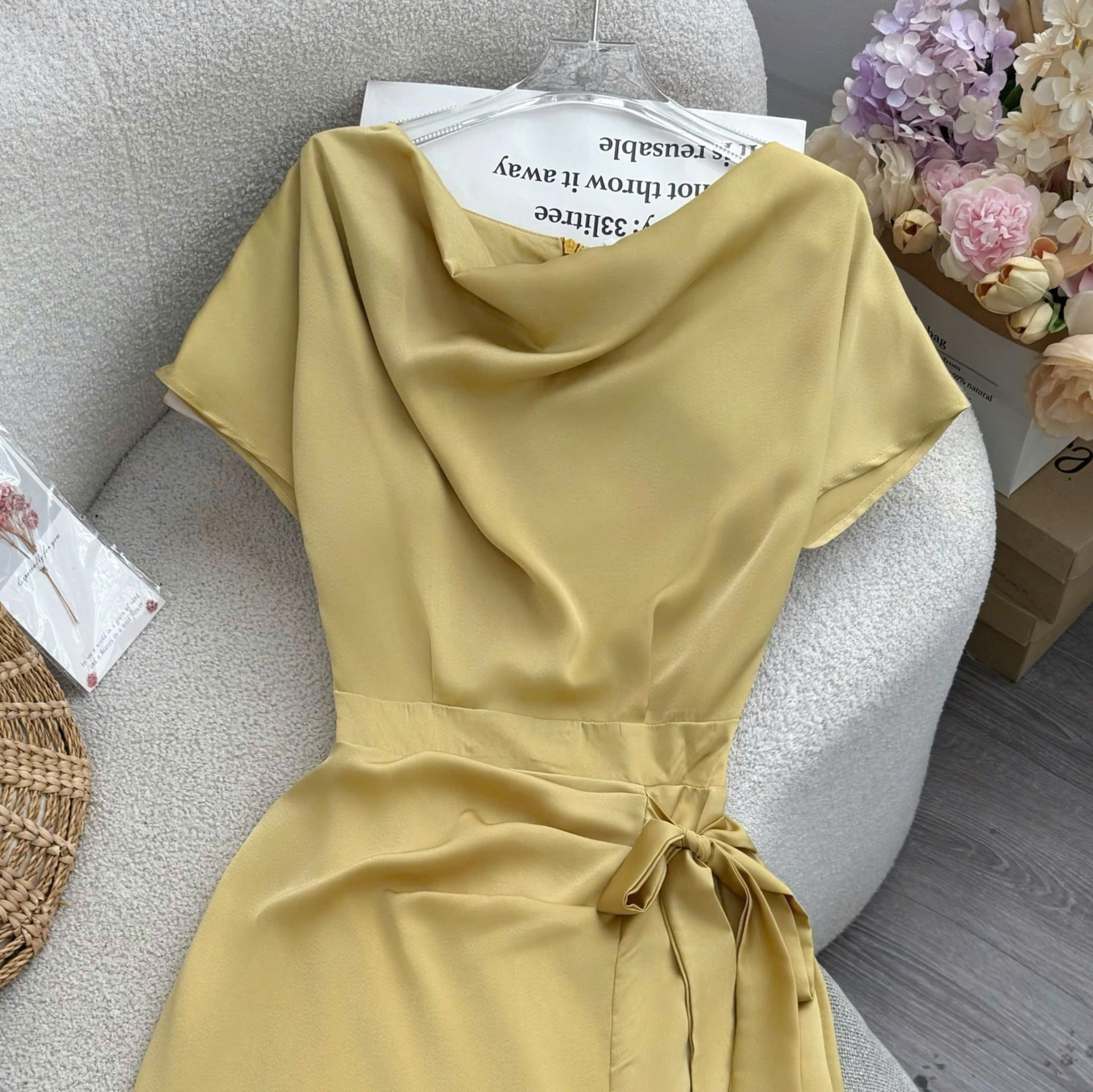 Đầm Lụa Thiết Kế Cổ Đổ Buộc Eo Sang Trọng Đầm Đi Tiệc TuTu Store Mã D1866