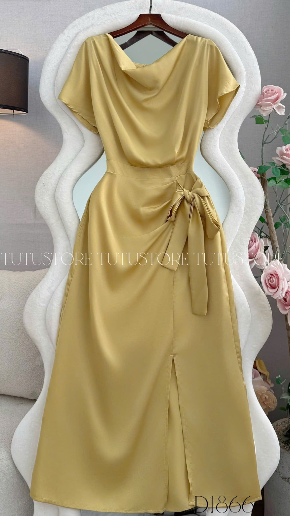 Đầm Lụa Thiết Kế Cổ Đổ Buộc Eo Sang Trọng Đầm Đi Tiệc TuTu Store Mã D1866