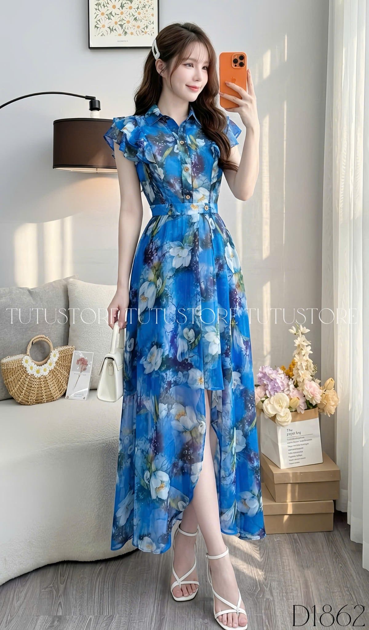Đầm Thiết Kế Cổ Sơ Mi Tay Voan Bèo Dáng Ngắn Đầm Đi Tiệc TuTu Store Mã D1862