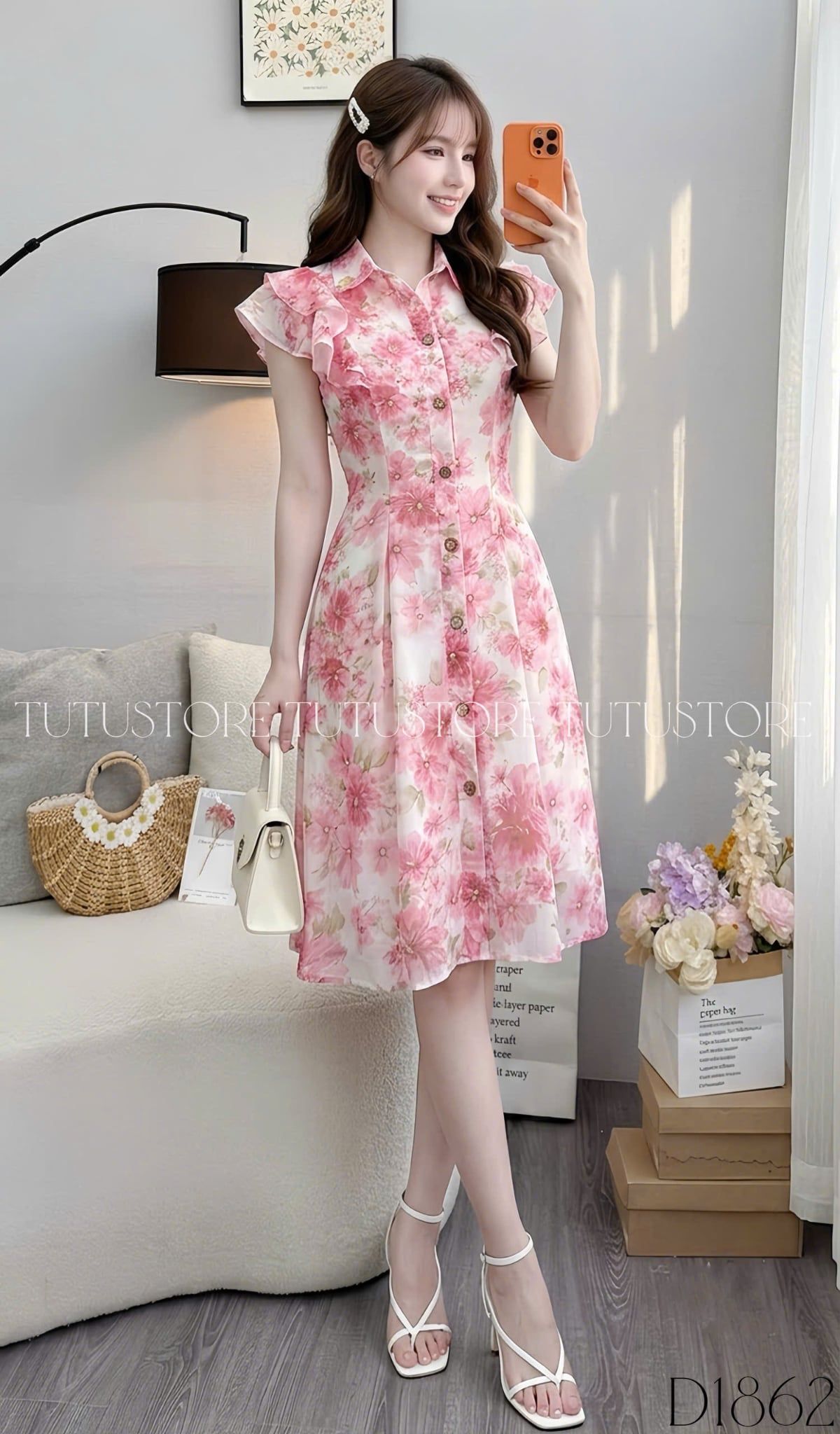 Đầm Thiết Kế Cổ Sơ Mi Tay Voan Bèo Dáng Ngắn Đầm Đi Tiệc TuTu Store Mã D1862